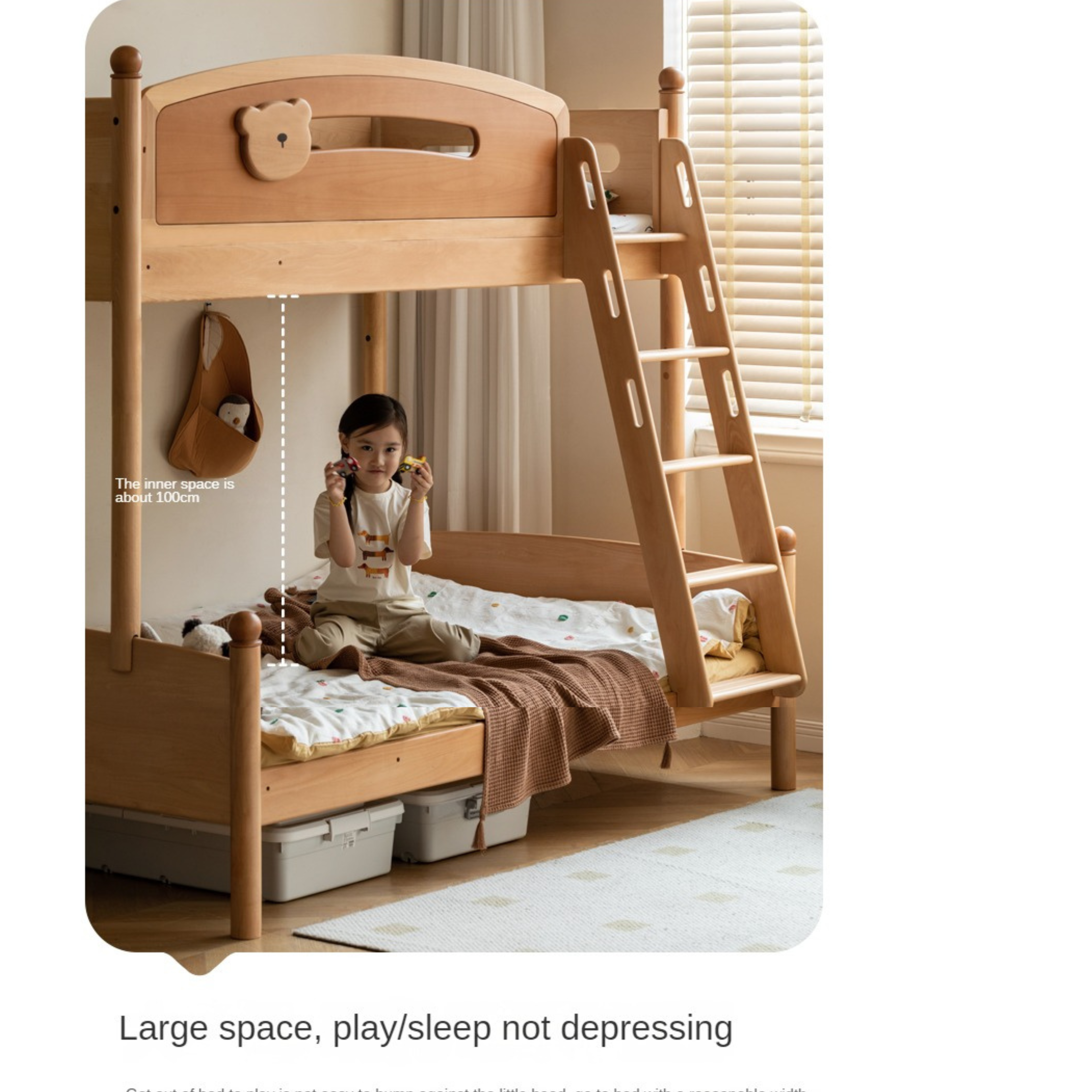 Beech solid wood children's bunk bed.