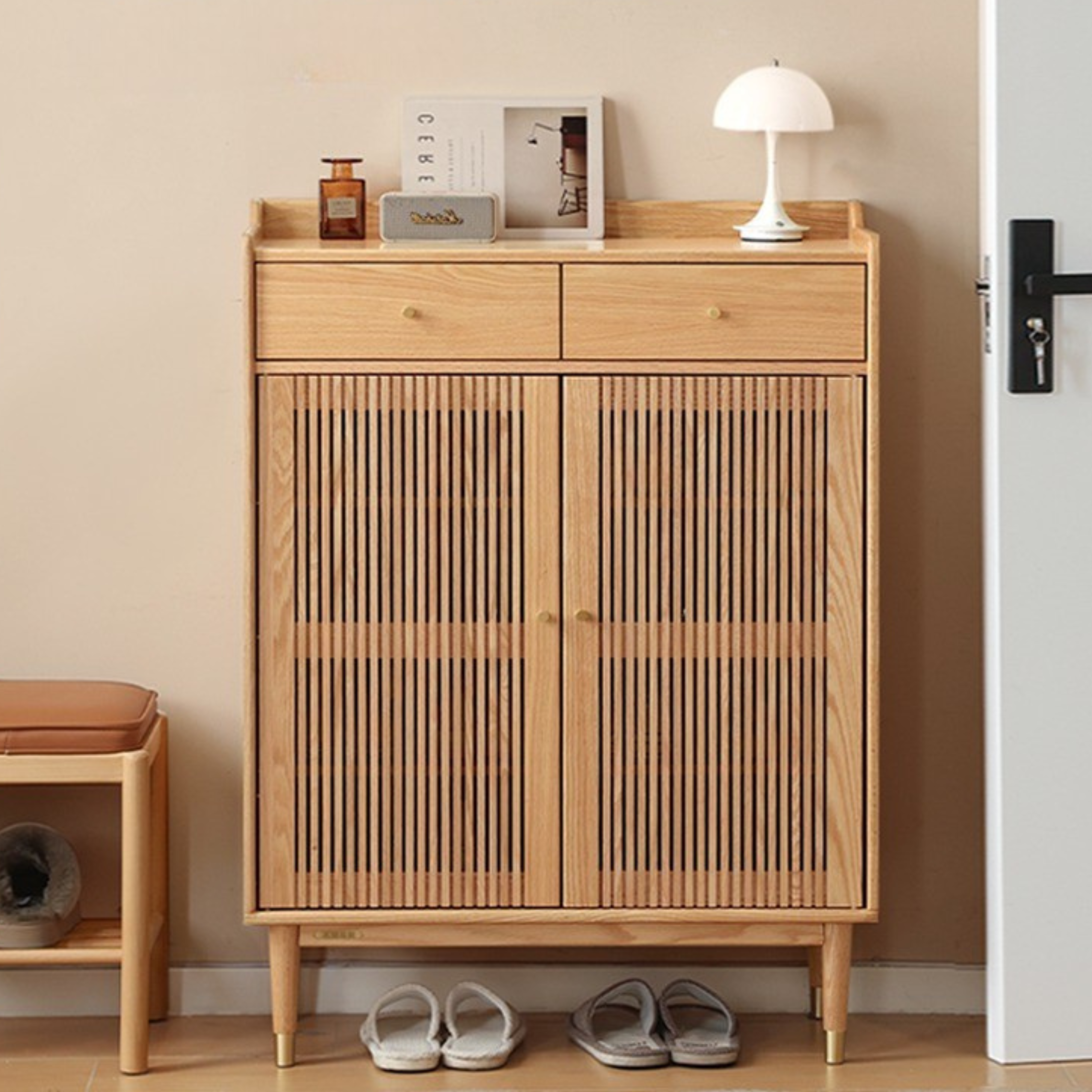 Oak Modern Nordic Shoe Cabinet.