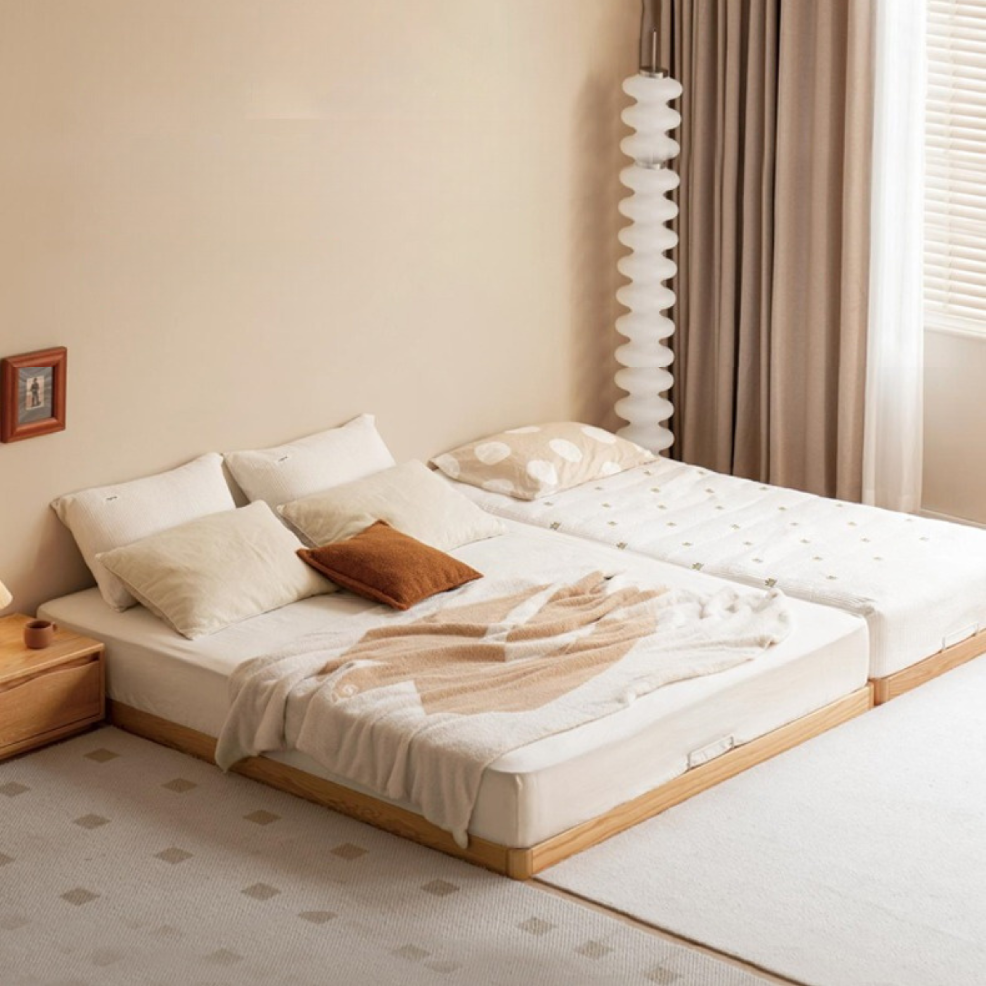 Oak solid wood platform bed, headboard-free floor bed splicing tatami cream style<