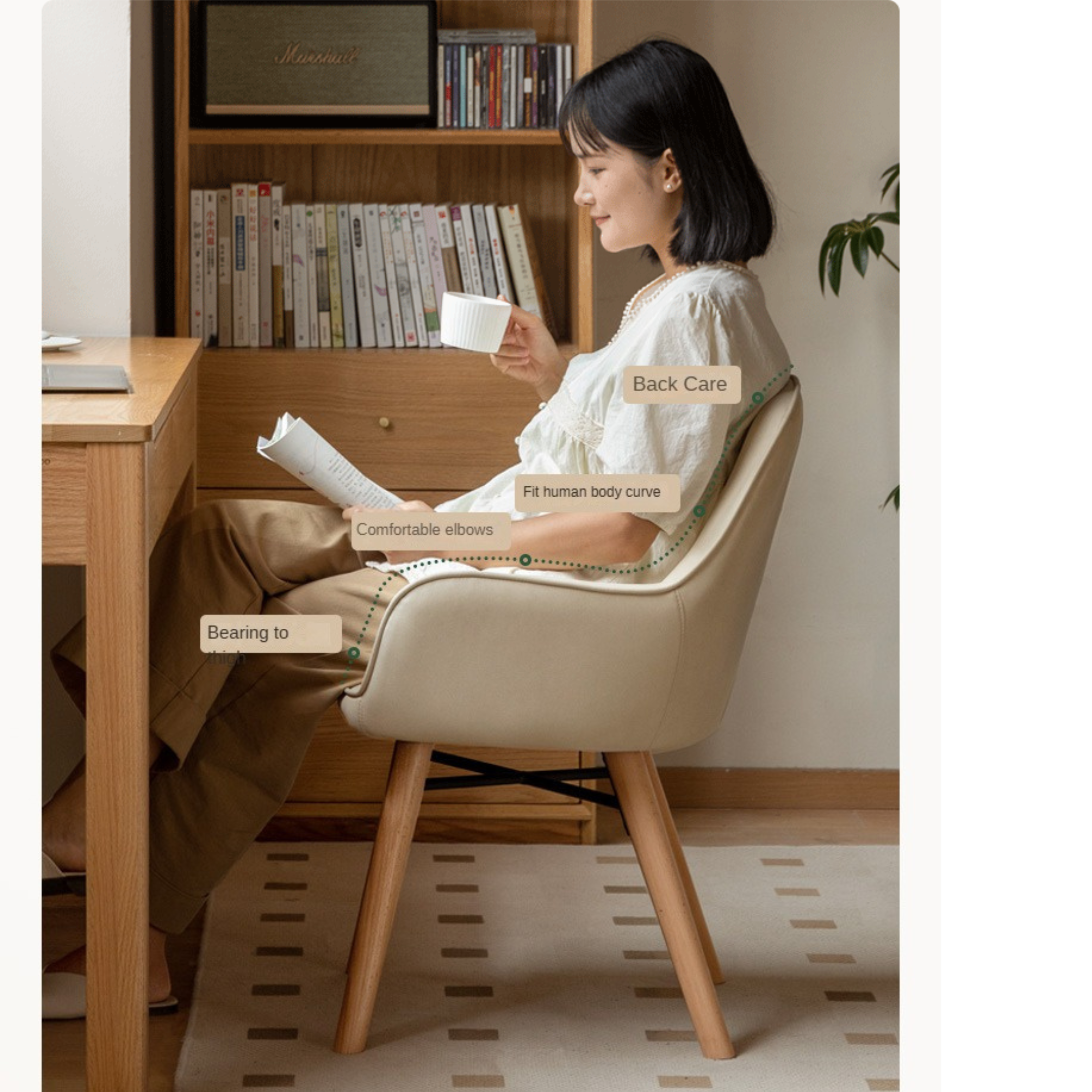 Beech Solid Wood Technological Cloth Soft Back Chair