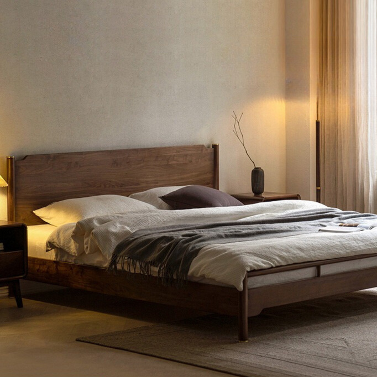 solid wood bed new Chinese style black walnut .5m single log bed modern ...