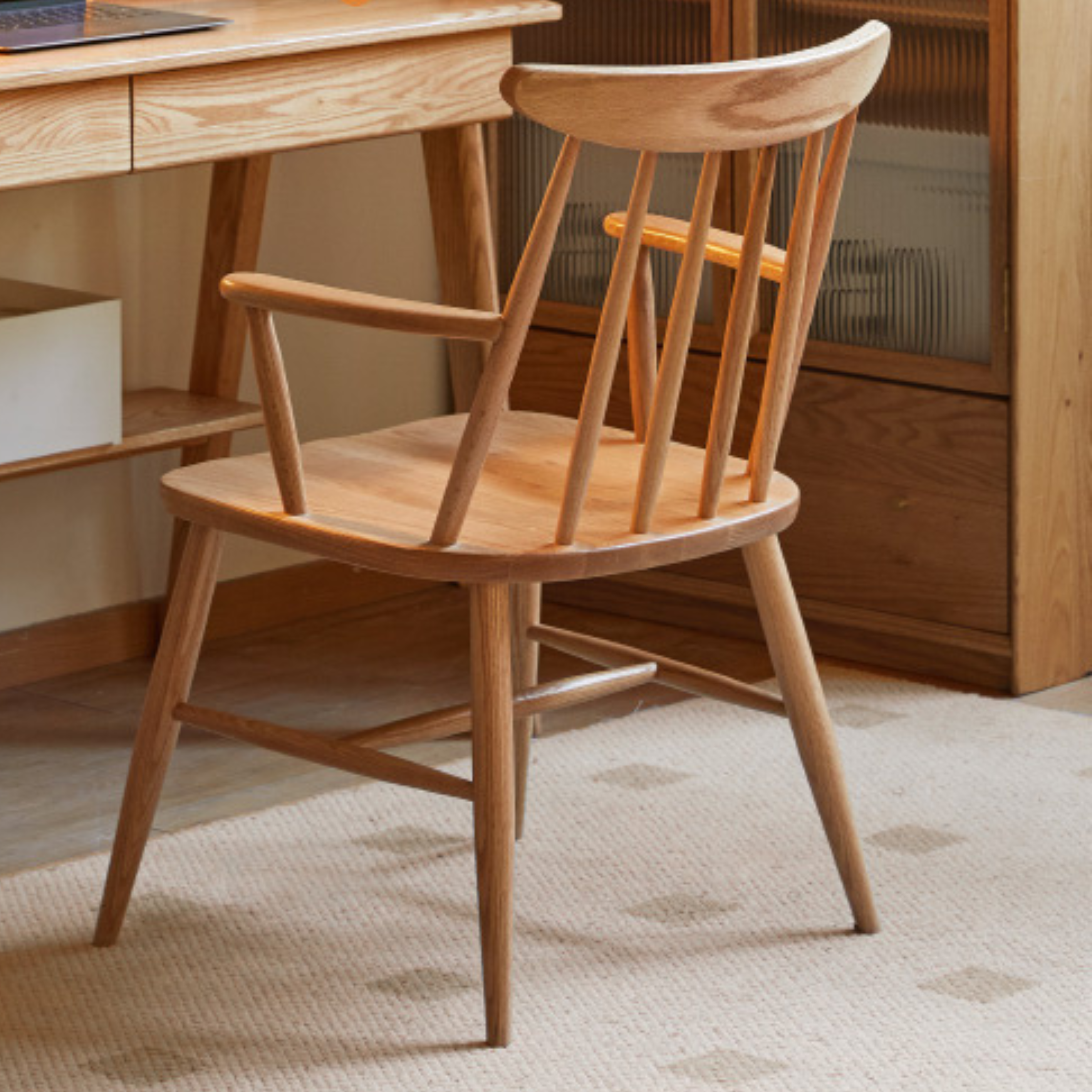 4 pcs Oak Solid Wood Dining Armchair Leisure Chair: