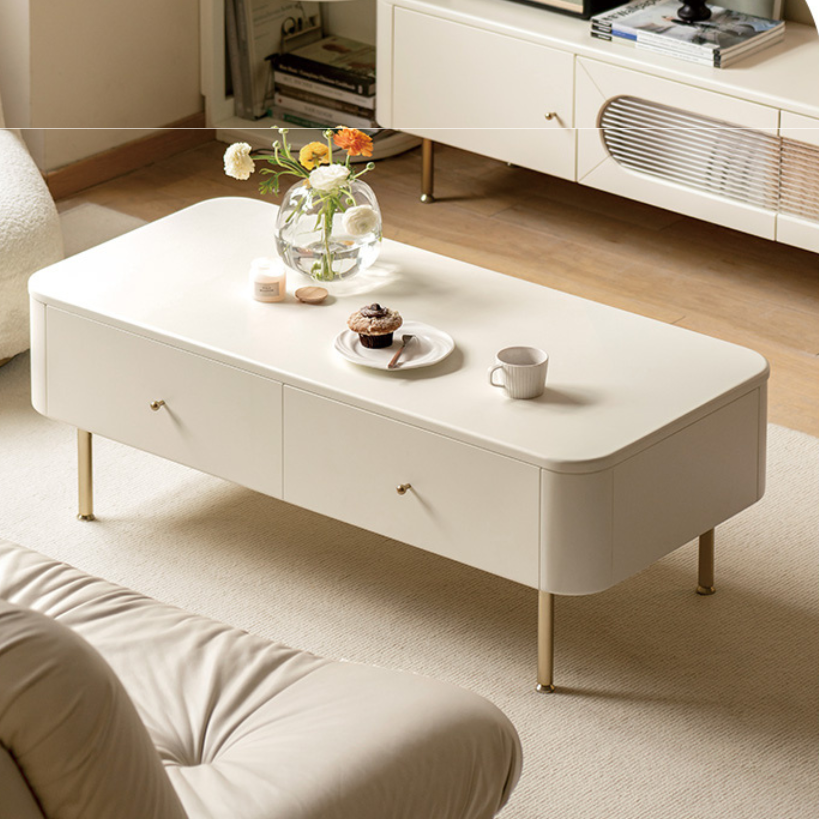 Poplar Solid Wood Modern White Storage coffee table"