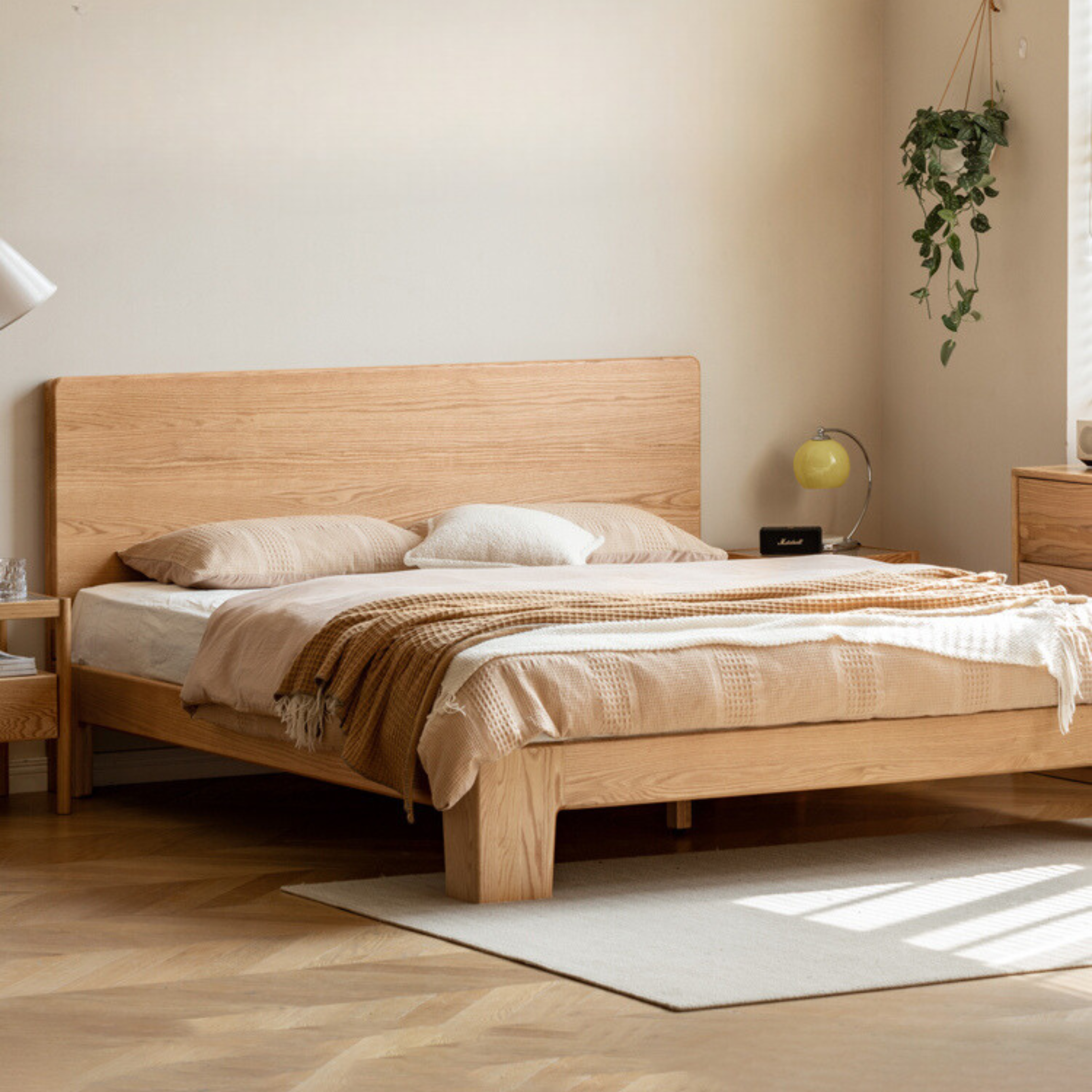 Bed thickened headboard Oak solid wood"