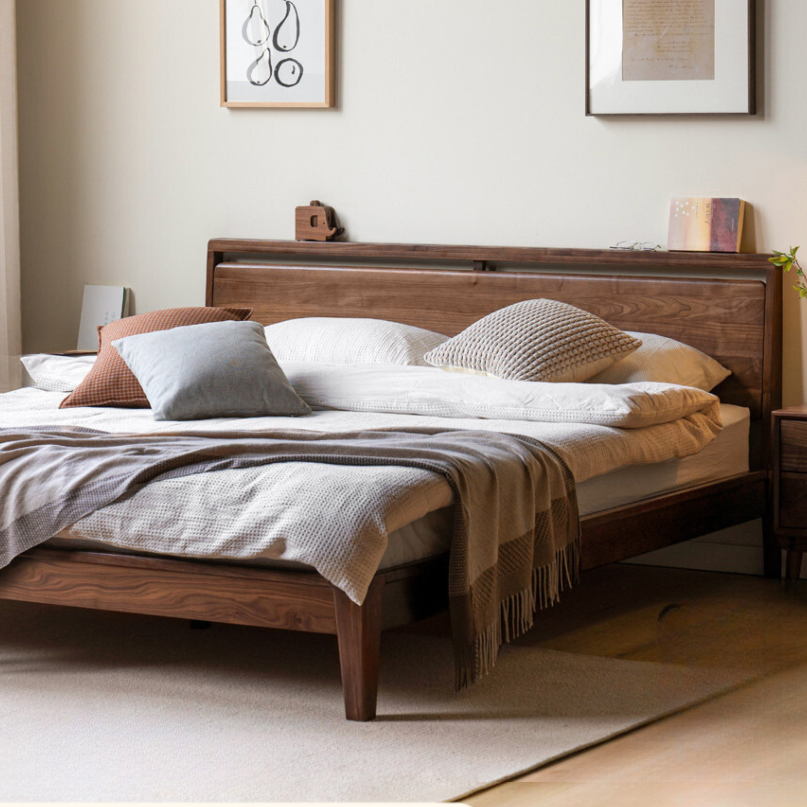 Black walnut solid wood bed"