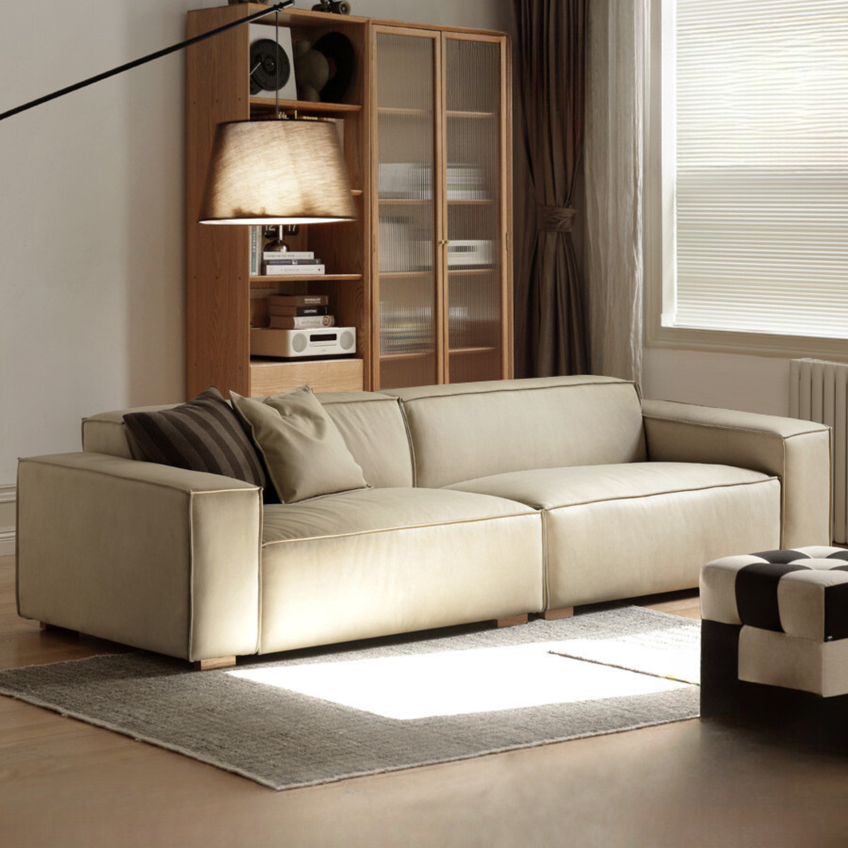Luxury cow leather sofa, technical fabric sofa-
