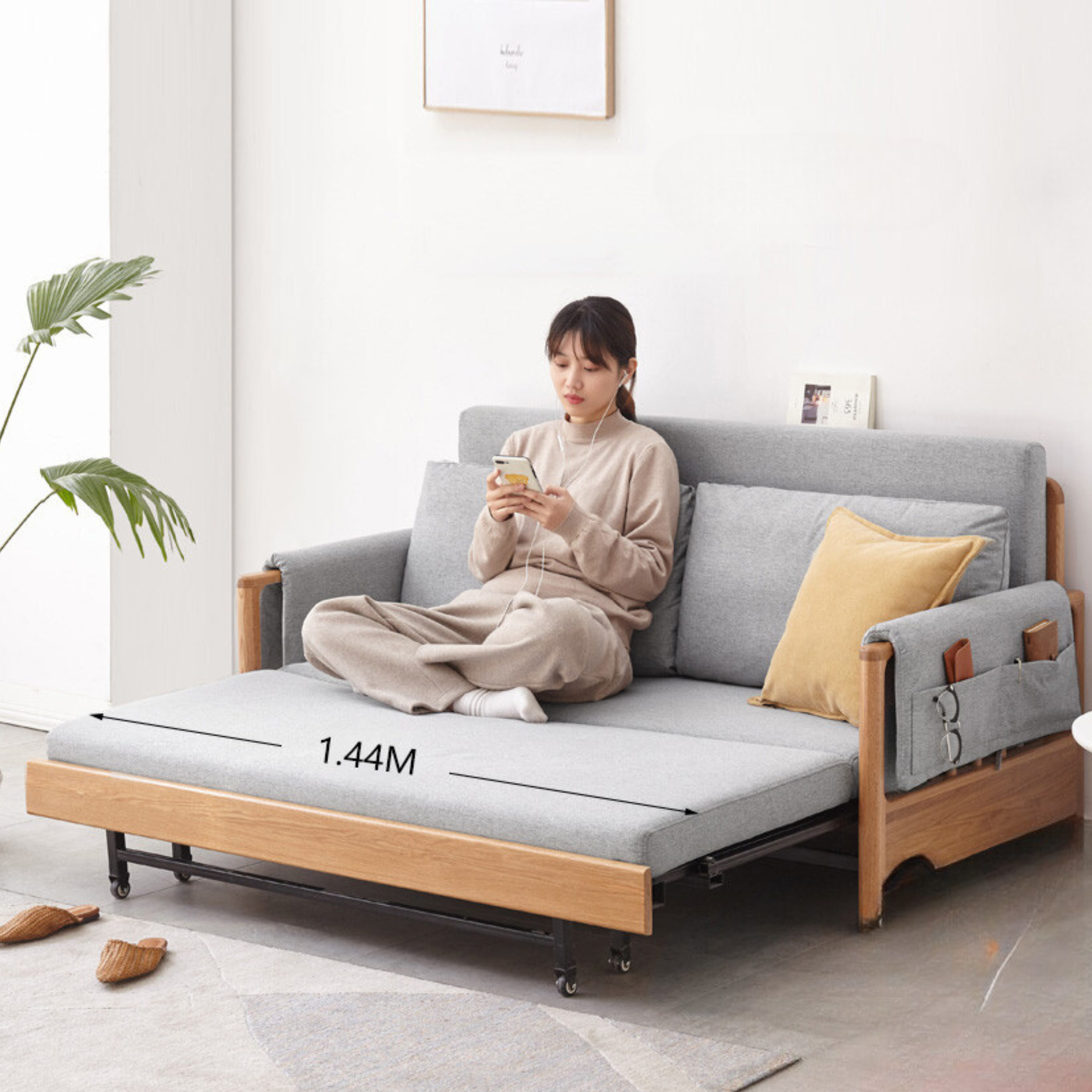 Oak solid wood sofa bed modern+