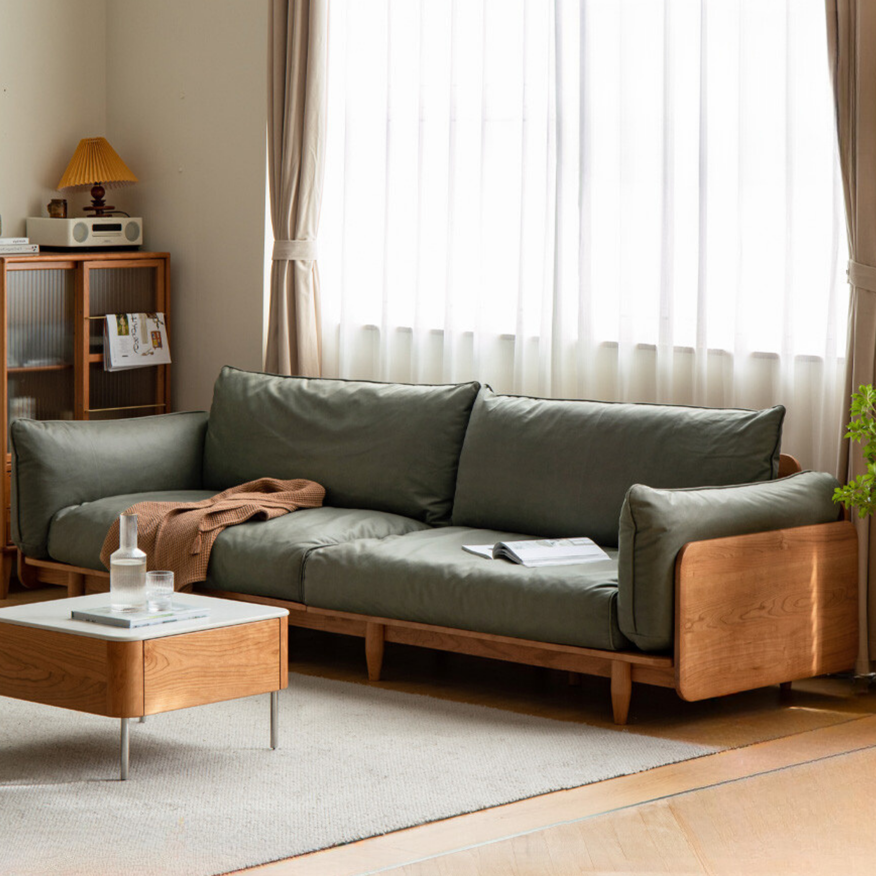 Sofa Cherry wood Leather, Technology cloth -