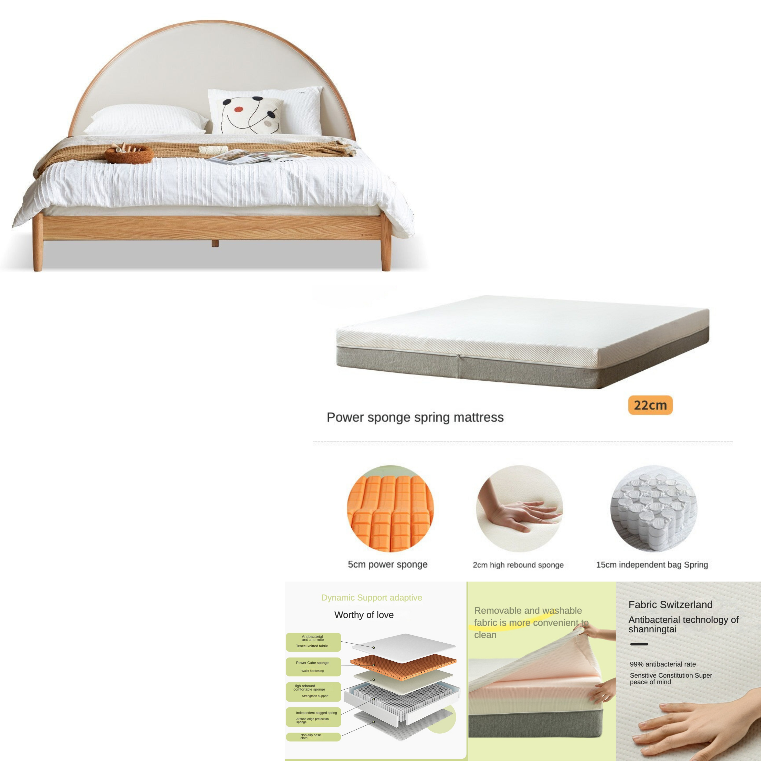 Oak Solid Wood Sunrise Bed Technology Cloth +