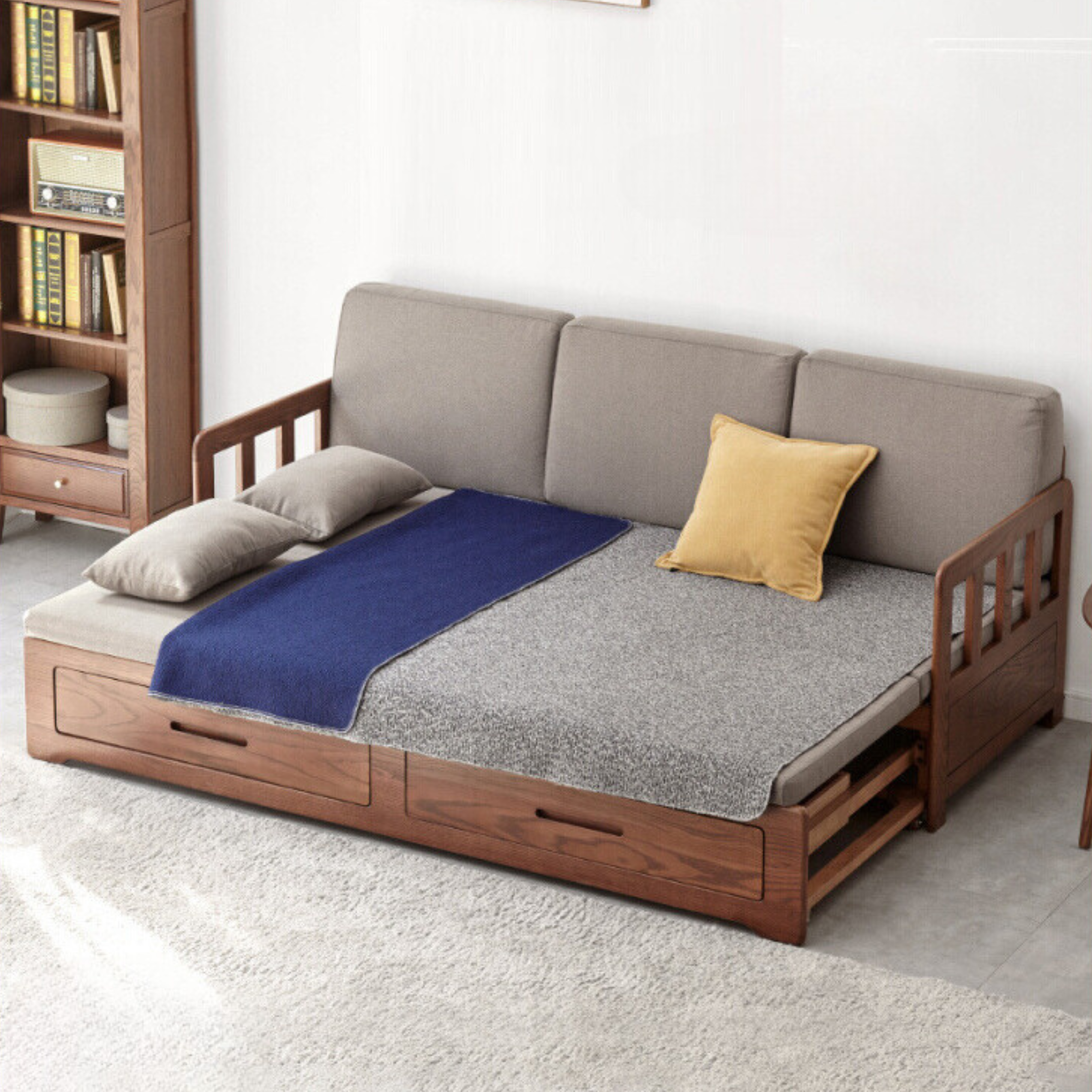 Oak Solid Wood storage Sofa Bed"