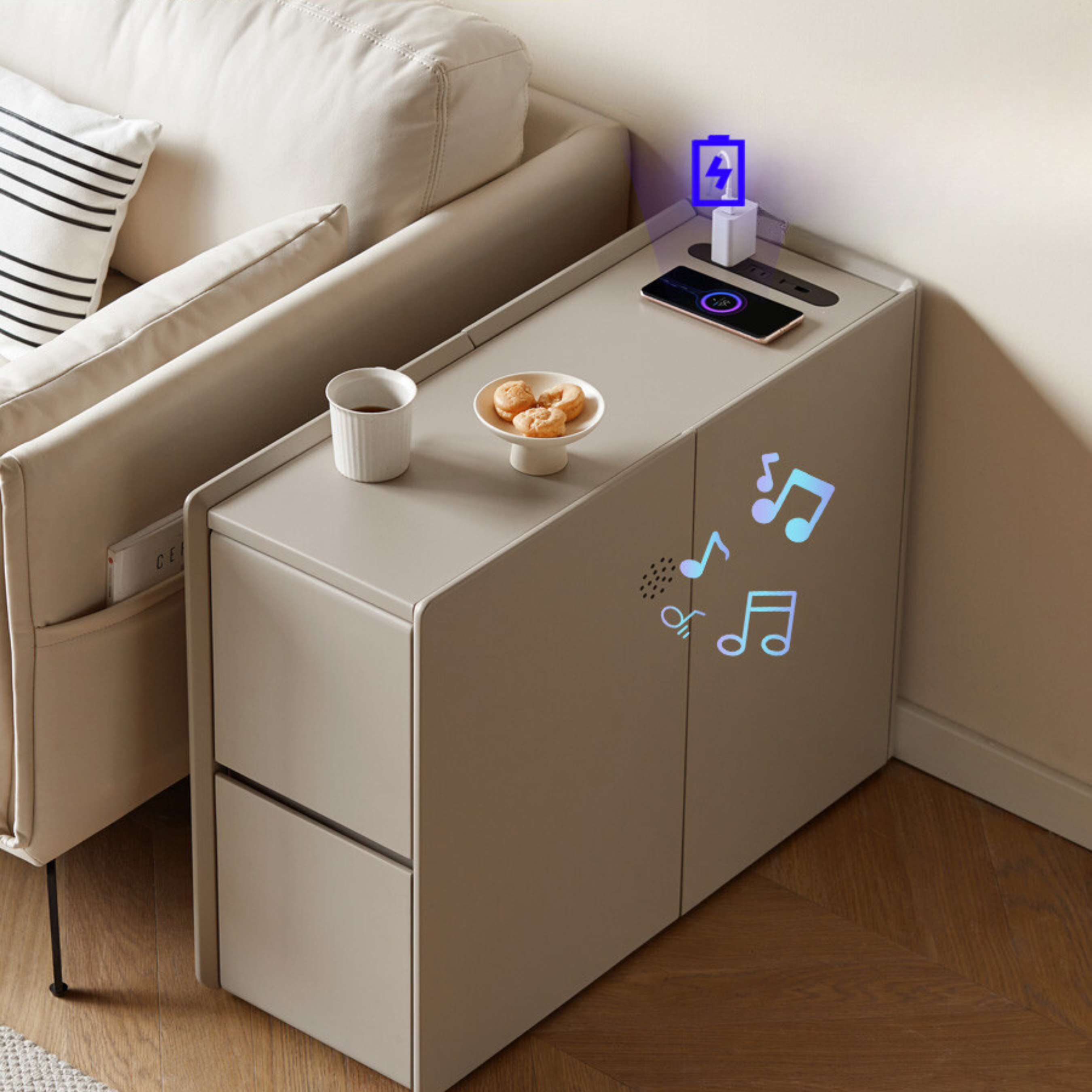 Poplar Solid wood multifunctional side table smart wireless charging -