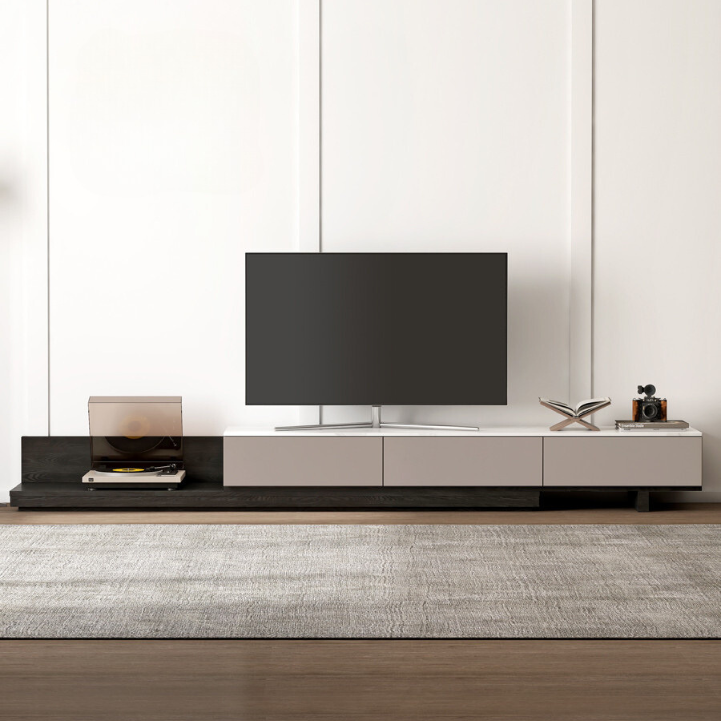Oak solid wood Slate retractable floor TV cabinet
