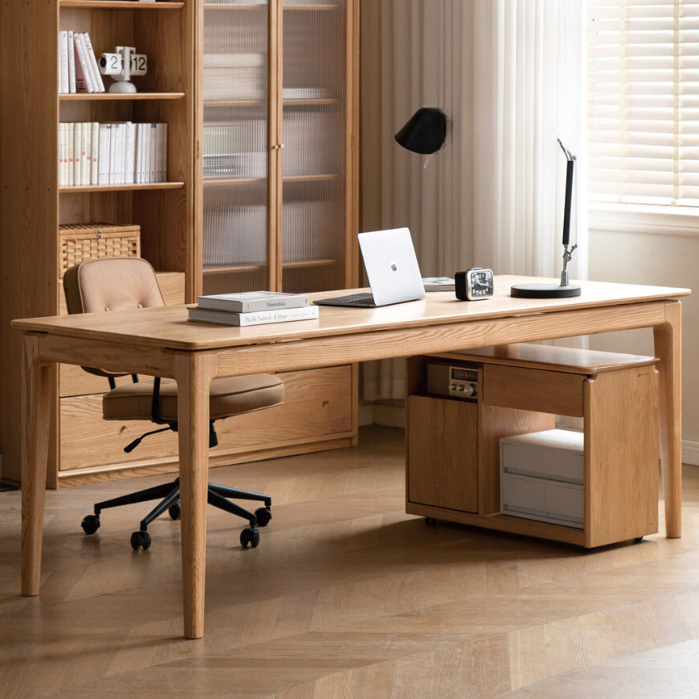 Long office desk Oak solid wood-