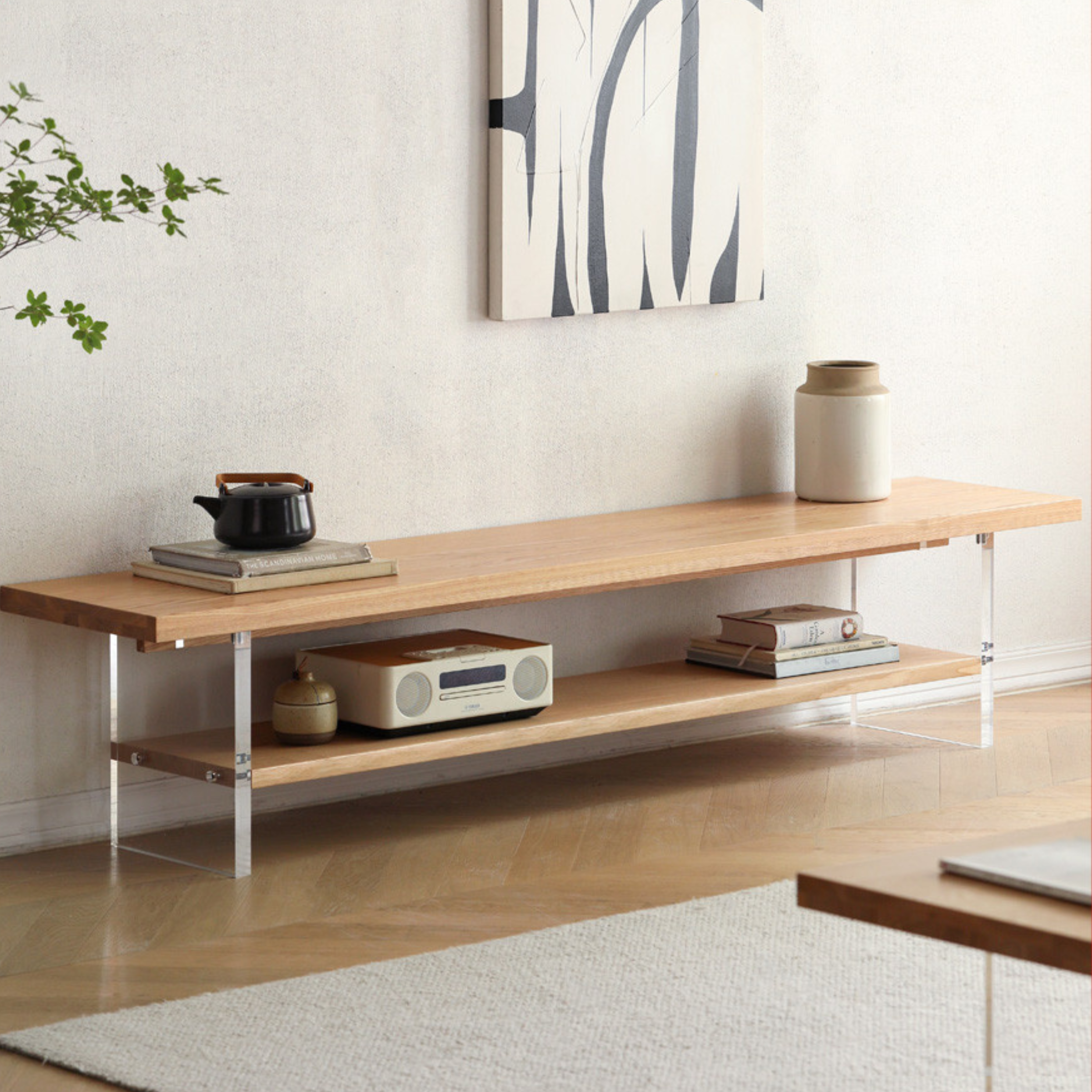 Ash solid wood acrylic TV cabinet wabi-sabi style "
