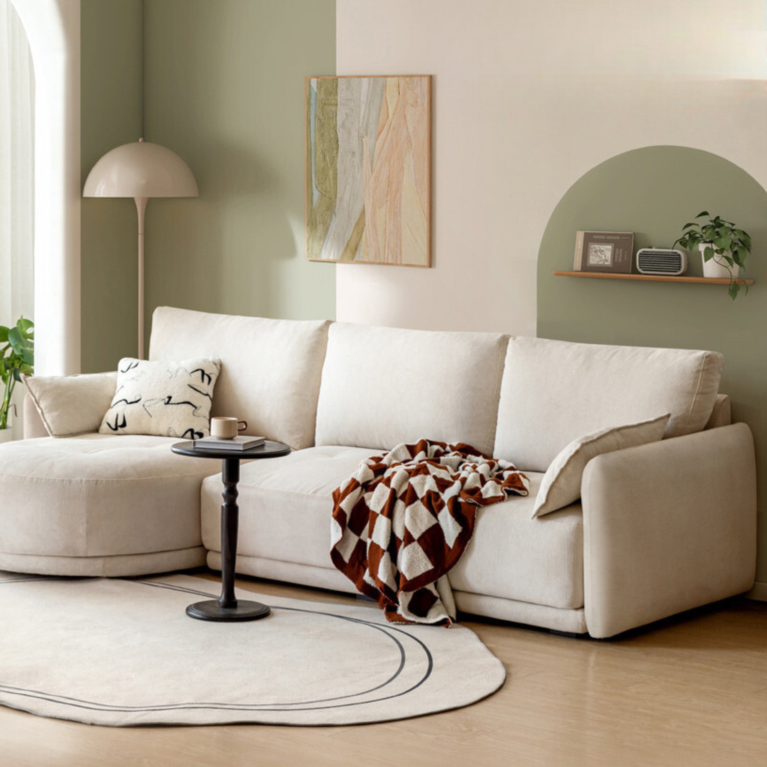 Fabric cream style white goose down corner sofa"