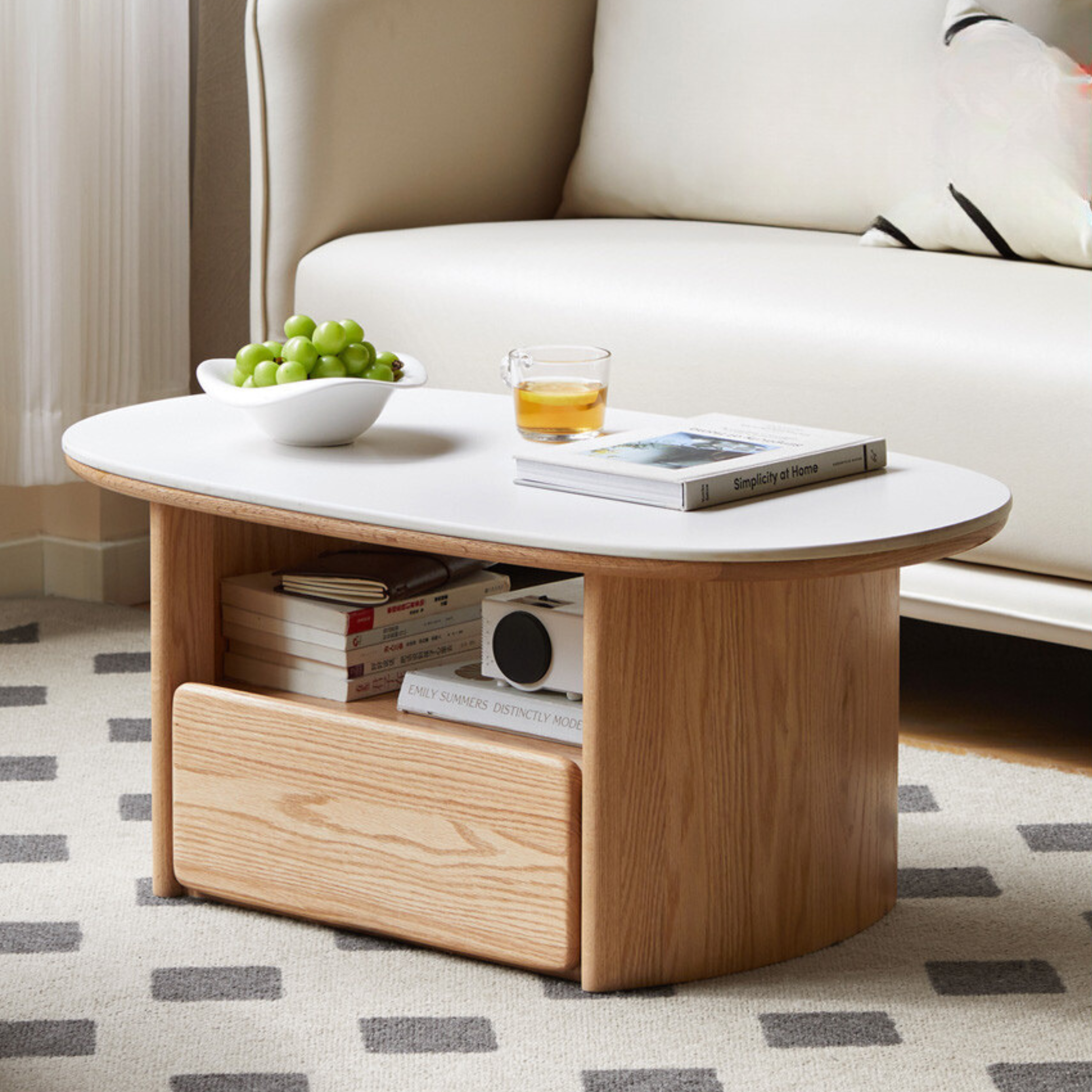 Oak, Poplar Solid wood oval rock slab coffee table "