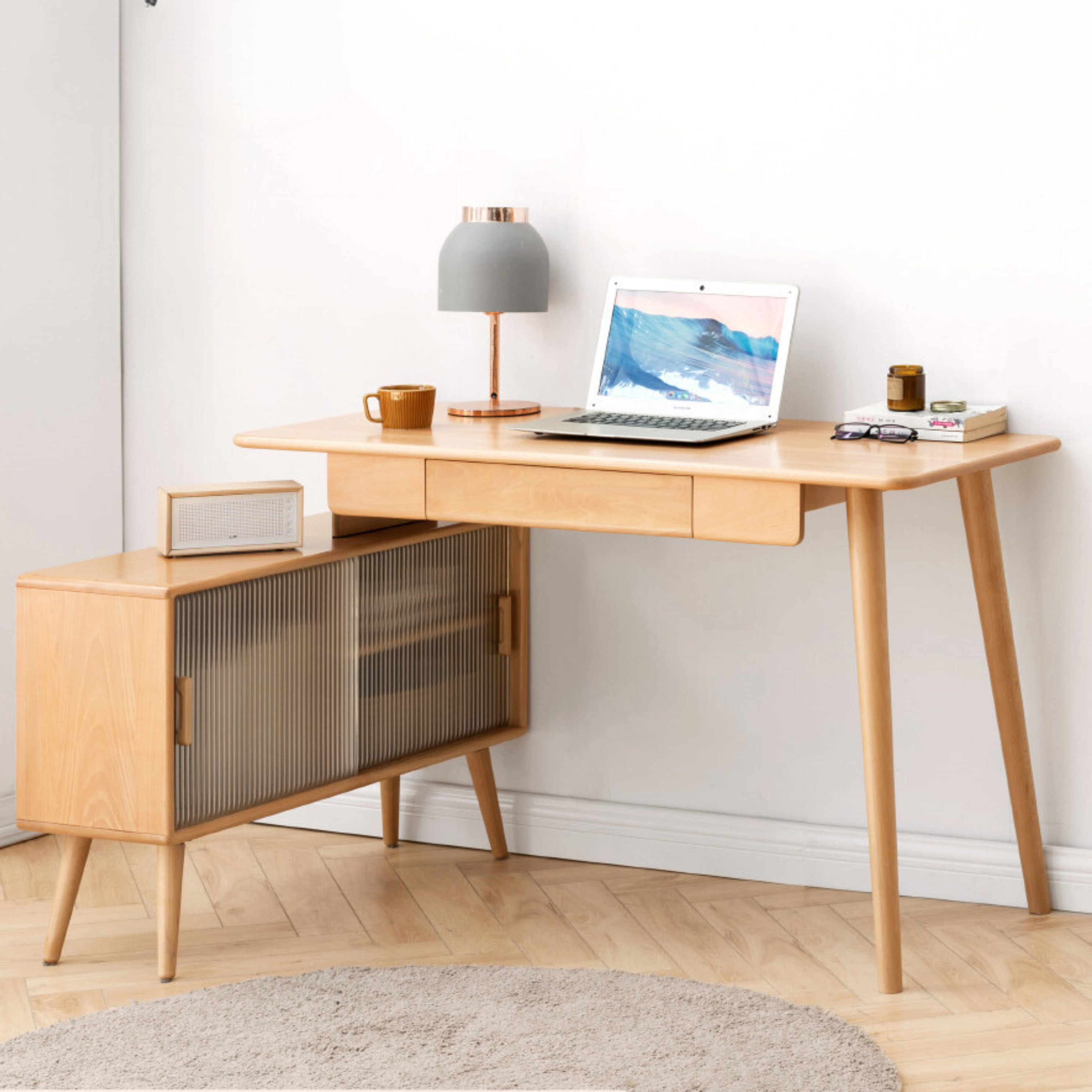 Beech solid wood retractable and adjustable desk with storage combination-