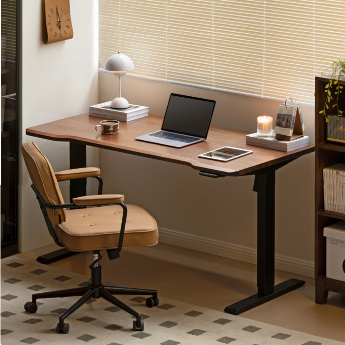 Elevating Computer Desk Intelligent Electric Elevating Table Black Walnut Wooden Desk Standing ...