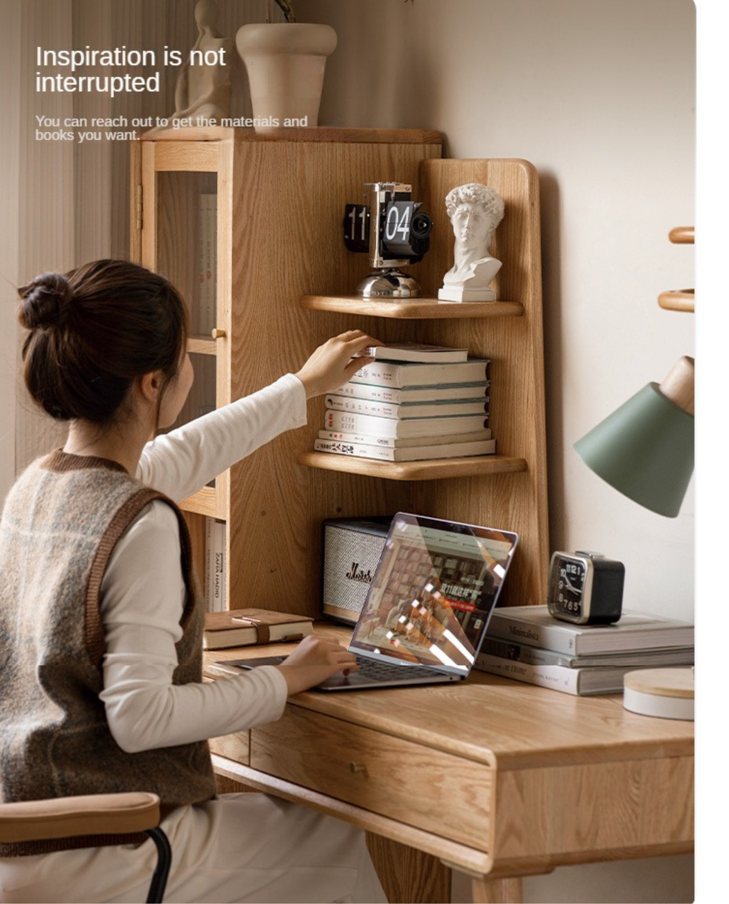Oak Solid Wood Office Desk Combination