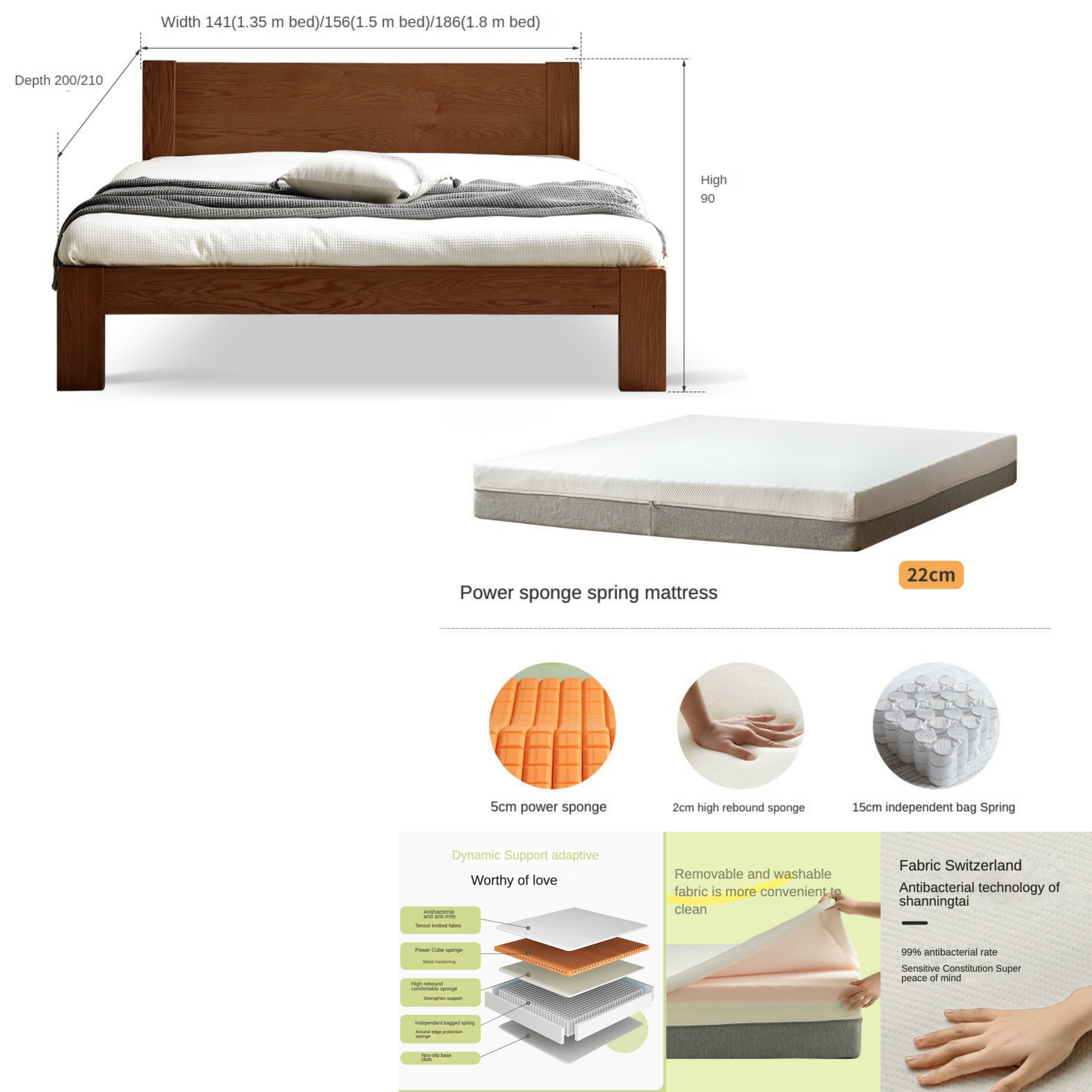 Oak solid wood Bed+