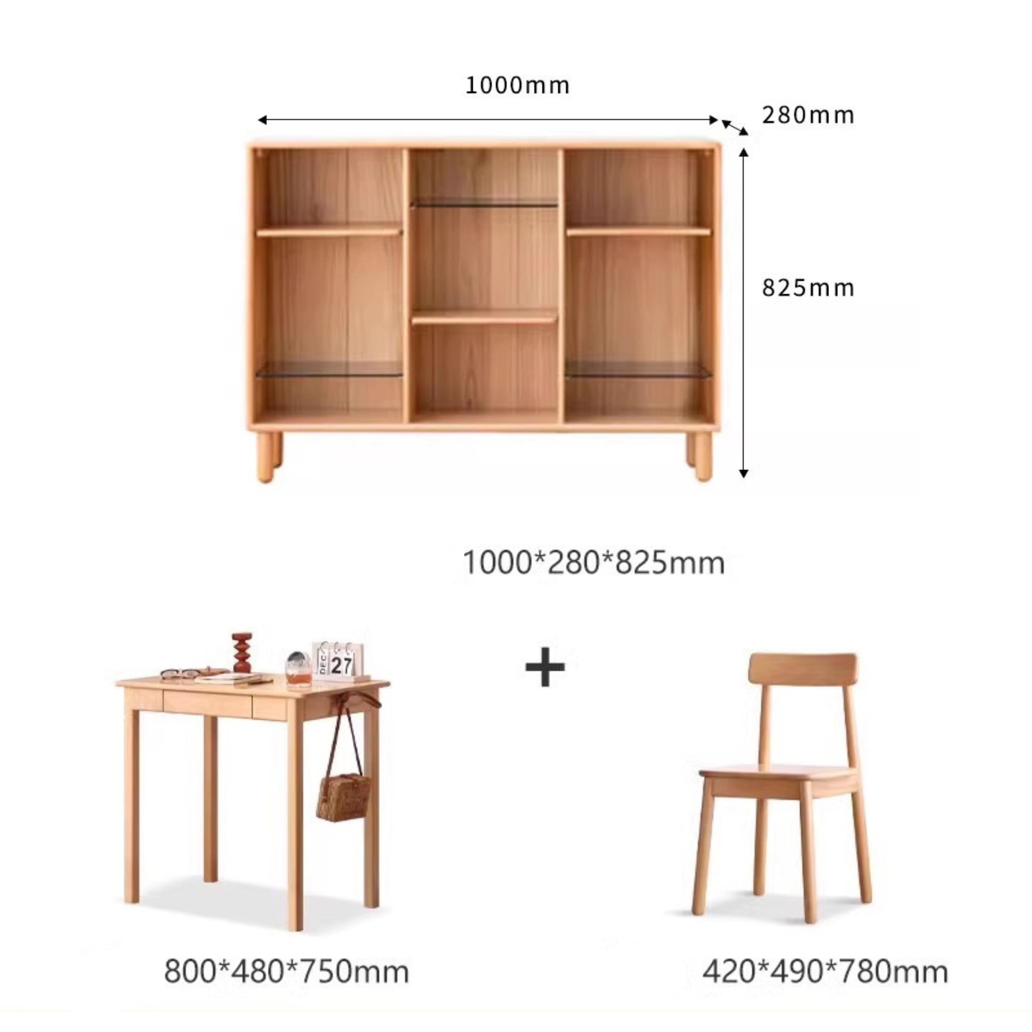 Beech solid wood bookshelf "