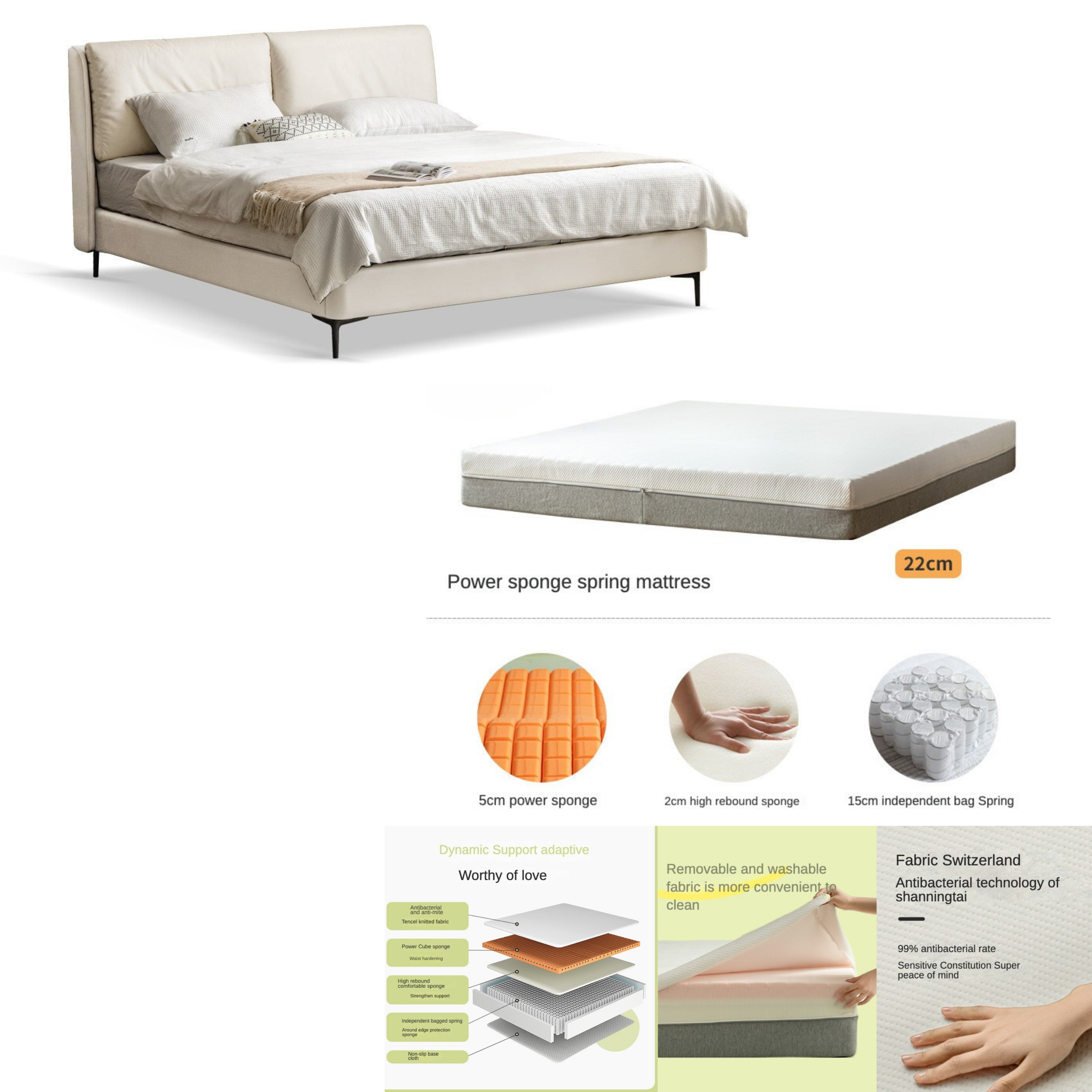 Technology Fabric Bed Cream Soft ")