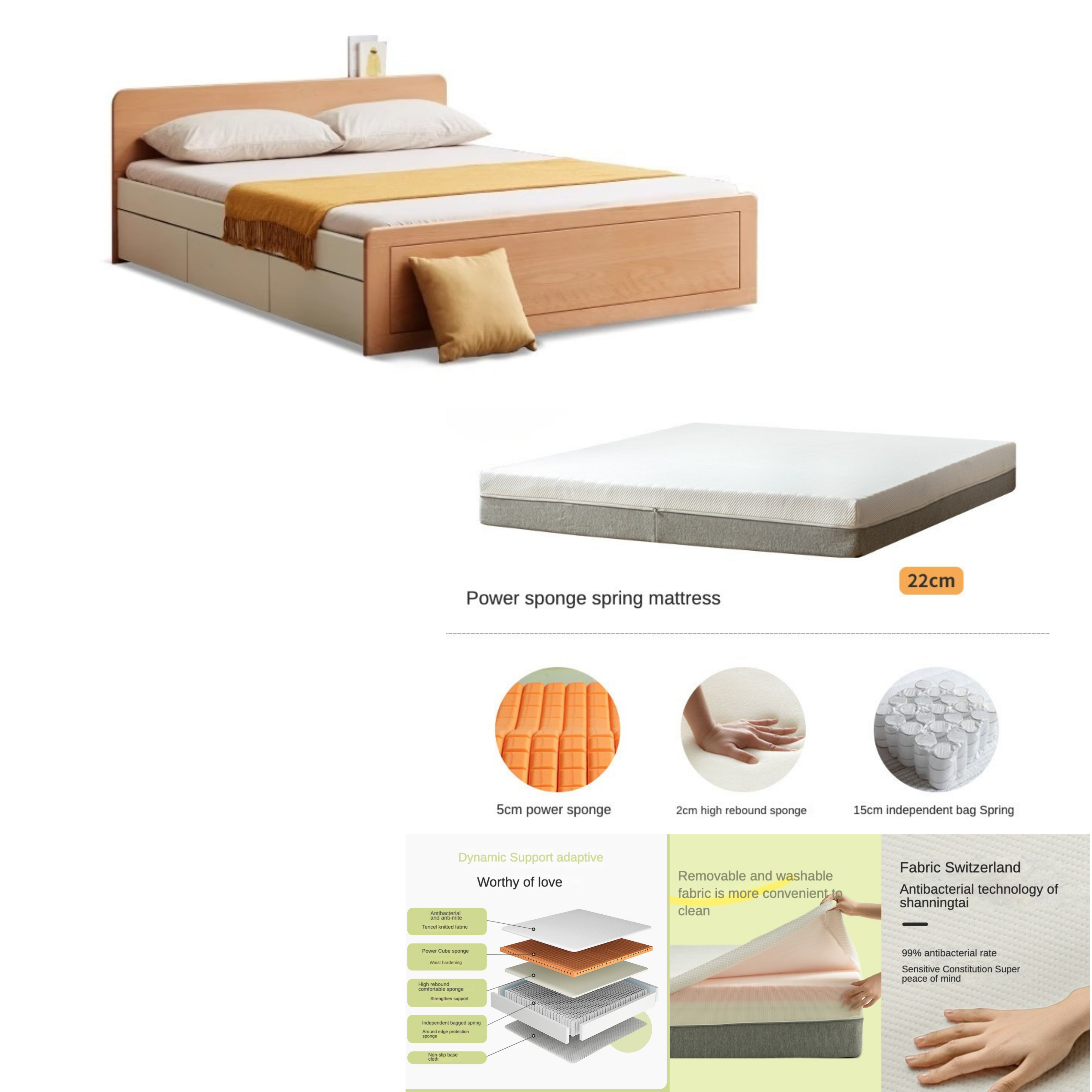 European Beech solid wood Drawer Storage Bed_)