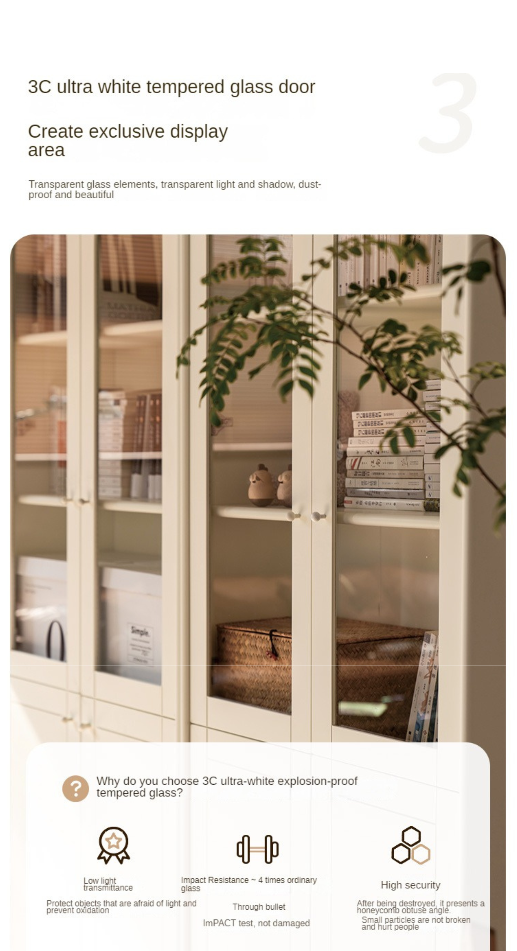 Poplar Solid Wood Bookcase White With Glass Door French Cream Style