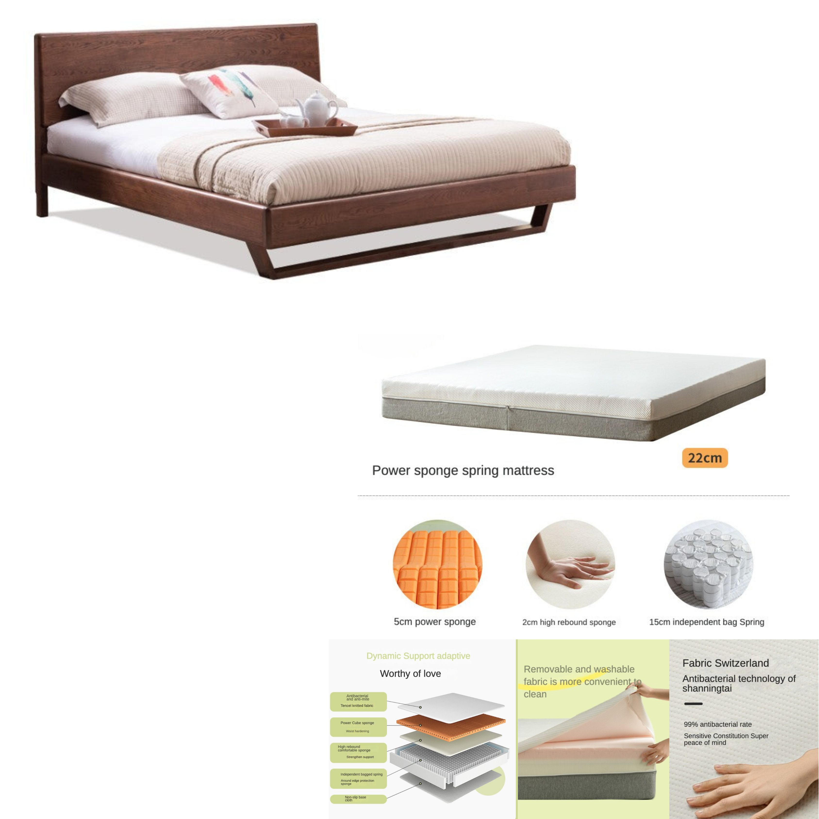 Oak Solid Wood Bed Nordic Bedroom"_)