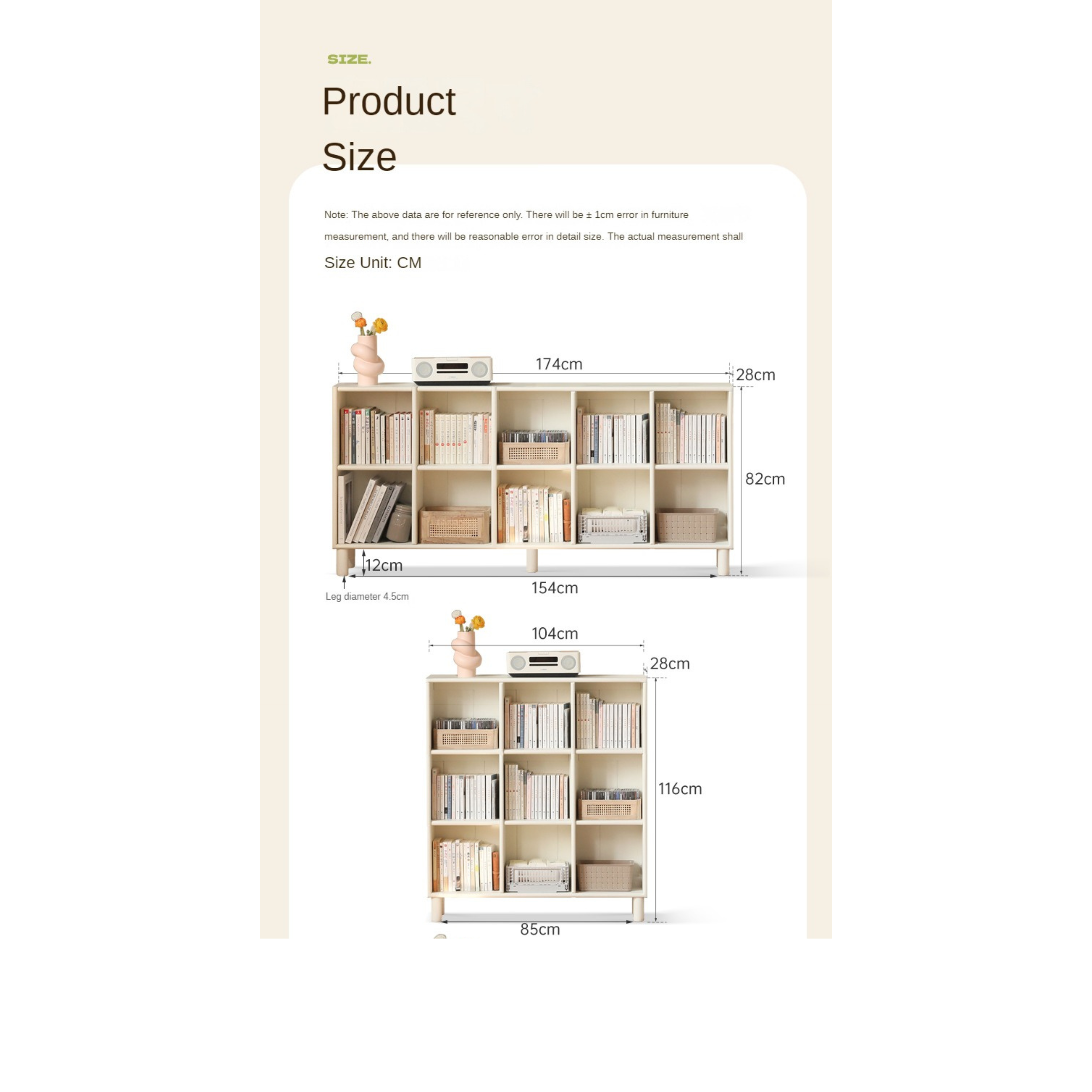 Poplar Solid Wood Bookcase Free Combination Cream Style