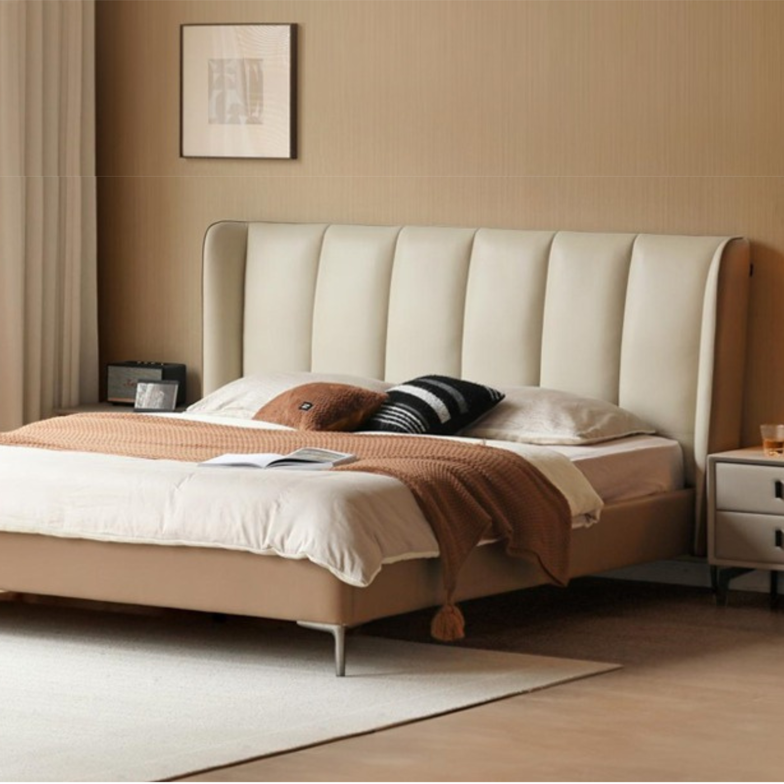 Genuine Leather Bed Light Luxury Cowhide Bed "