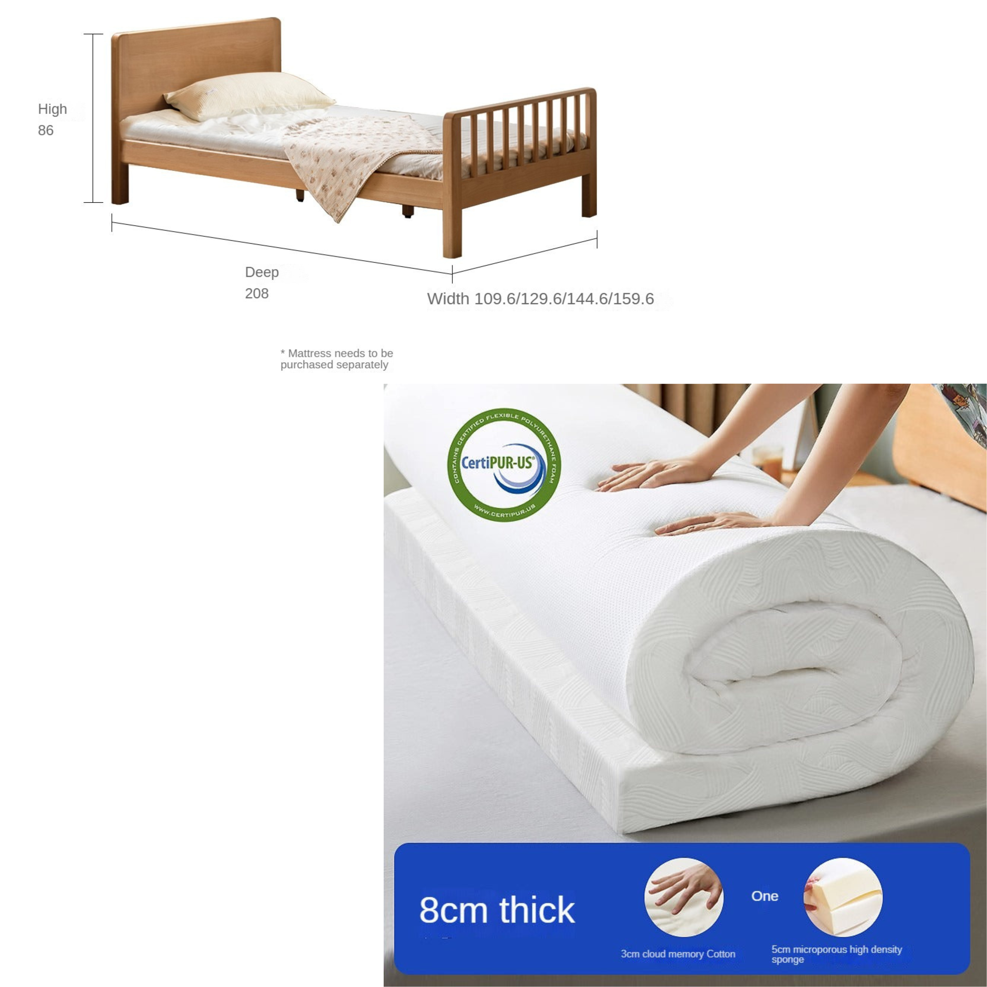 Beech Solid Wood Children's Bed for Boys and Girls Spliced Bed with Guardrail_)