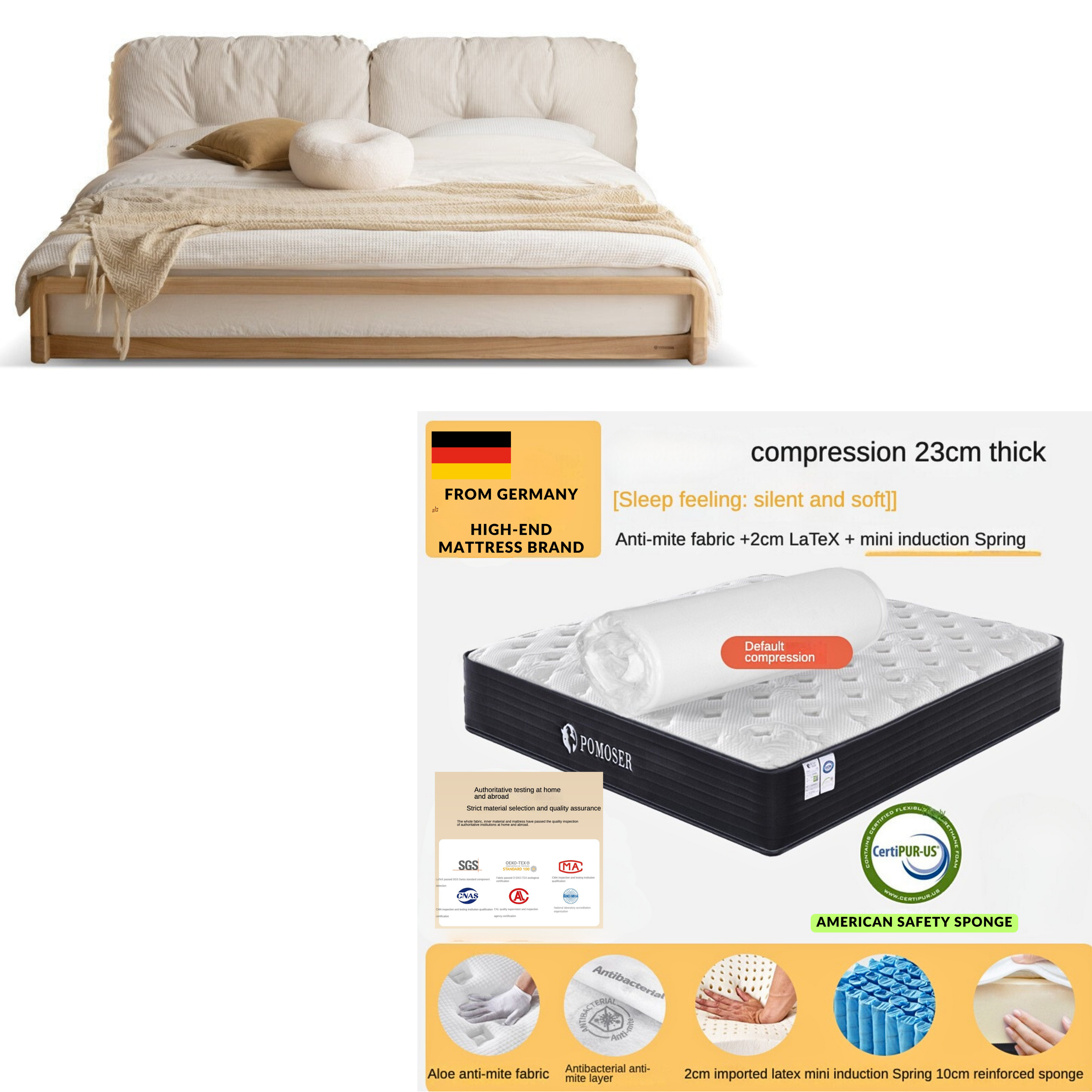 Technology cloth floor bed Ash solid wood "_)