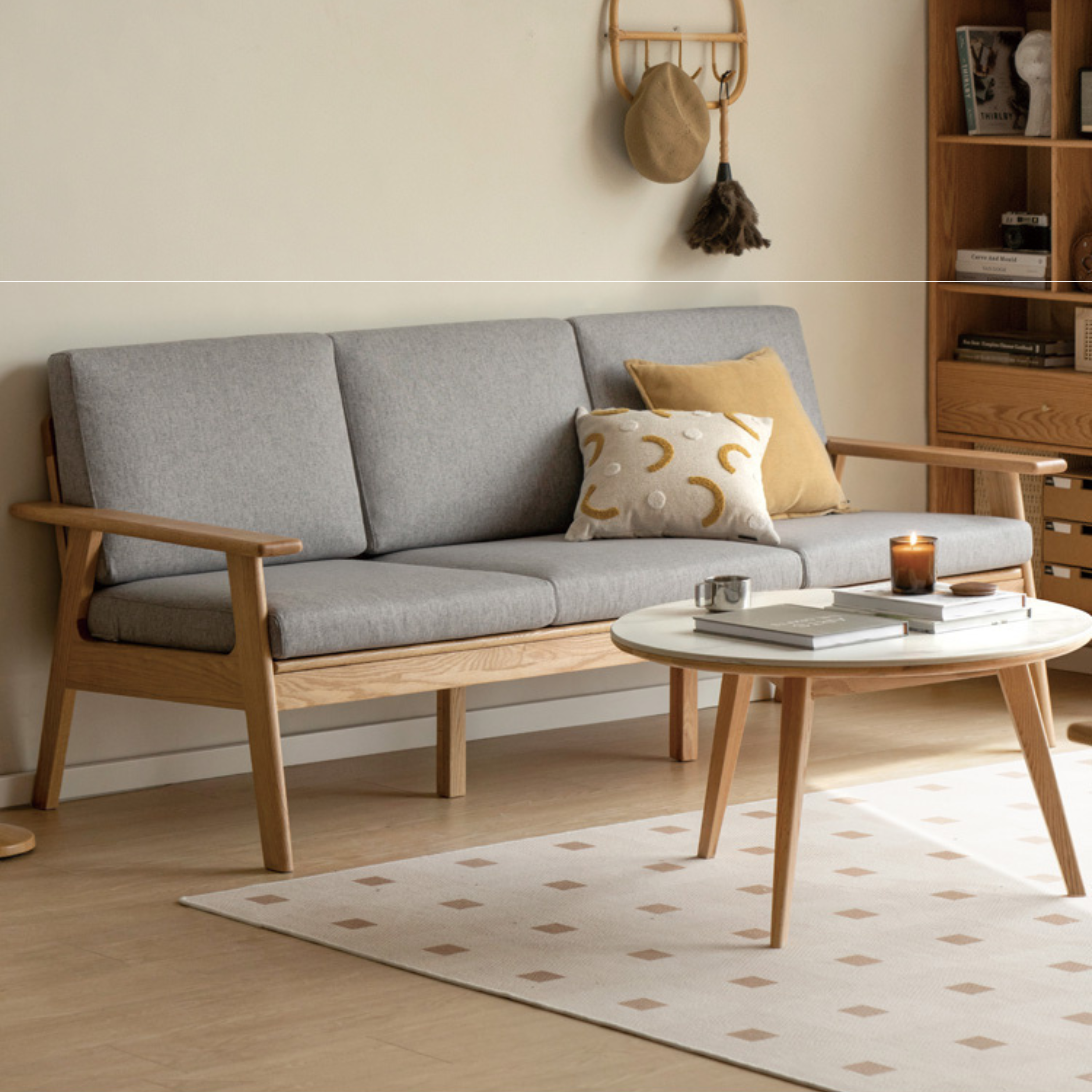 Oak solid wood  fabric sofa+