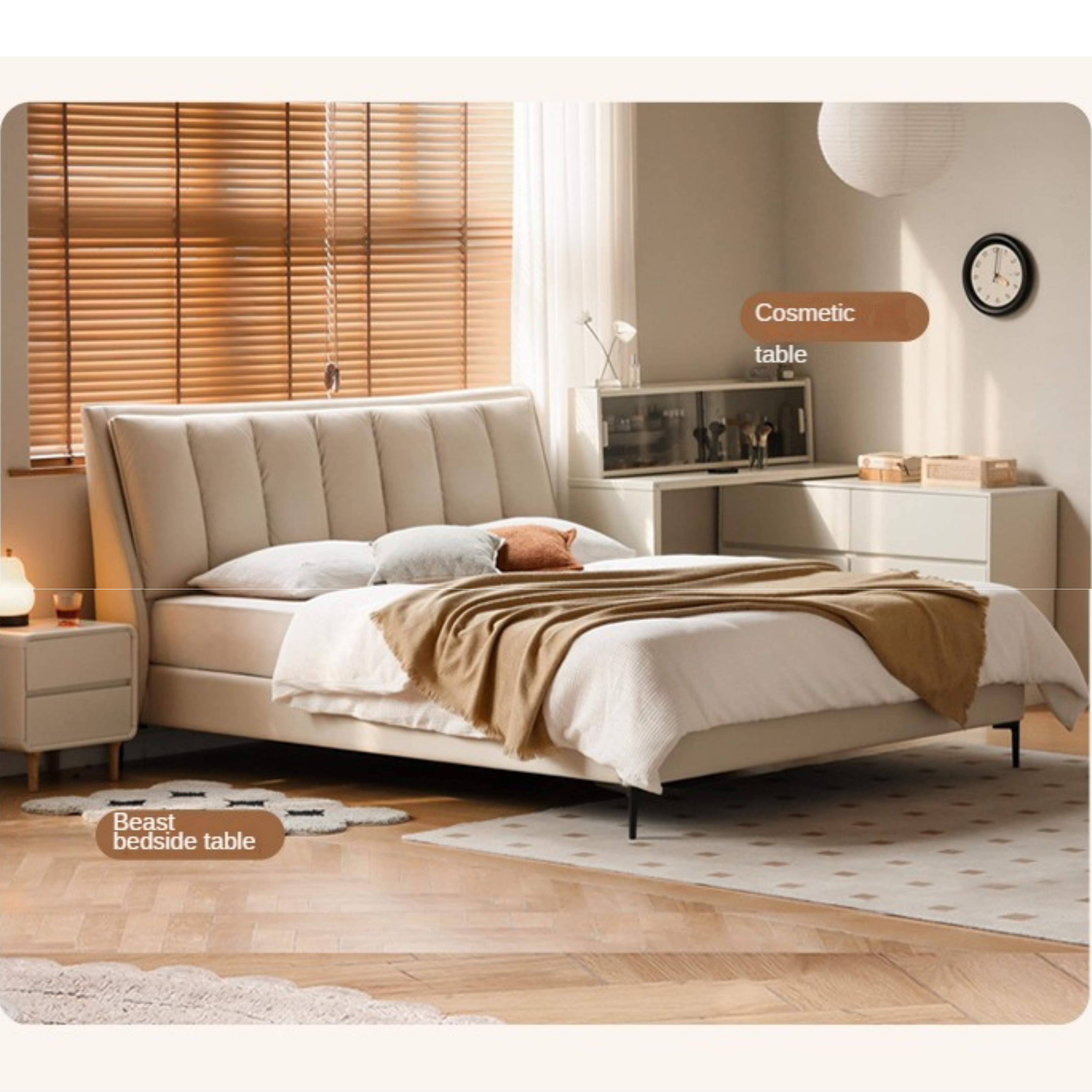 Technology Fabric Soft Modern Cream Style bed_)