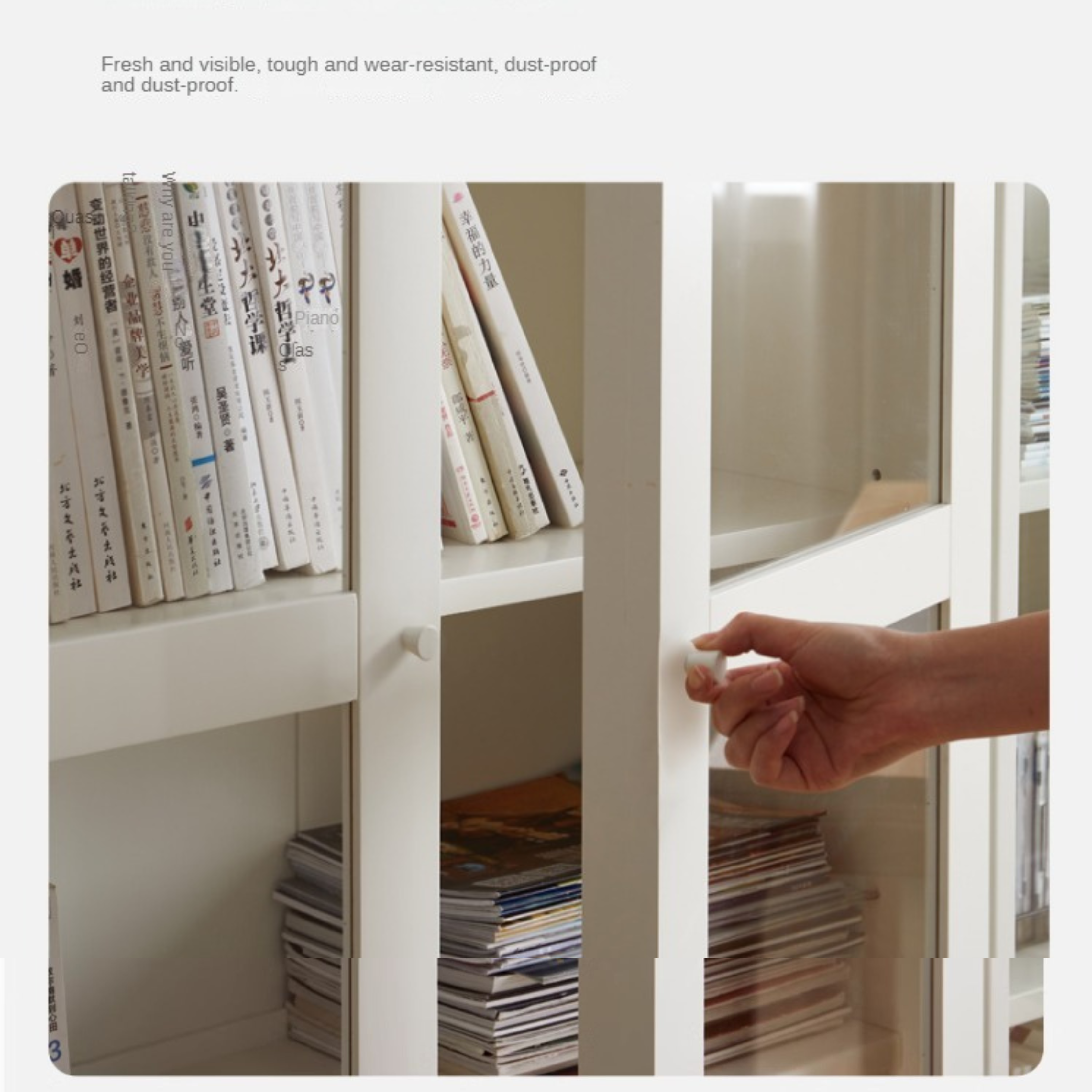 Solid Wood Combination Bookshelf Wall-To-Ceiling Bookcase Glass Door Display Cabinet Cream Style<