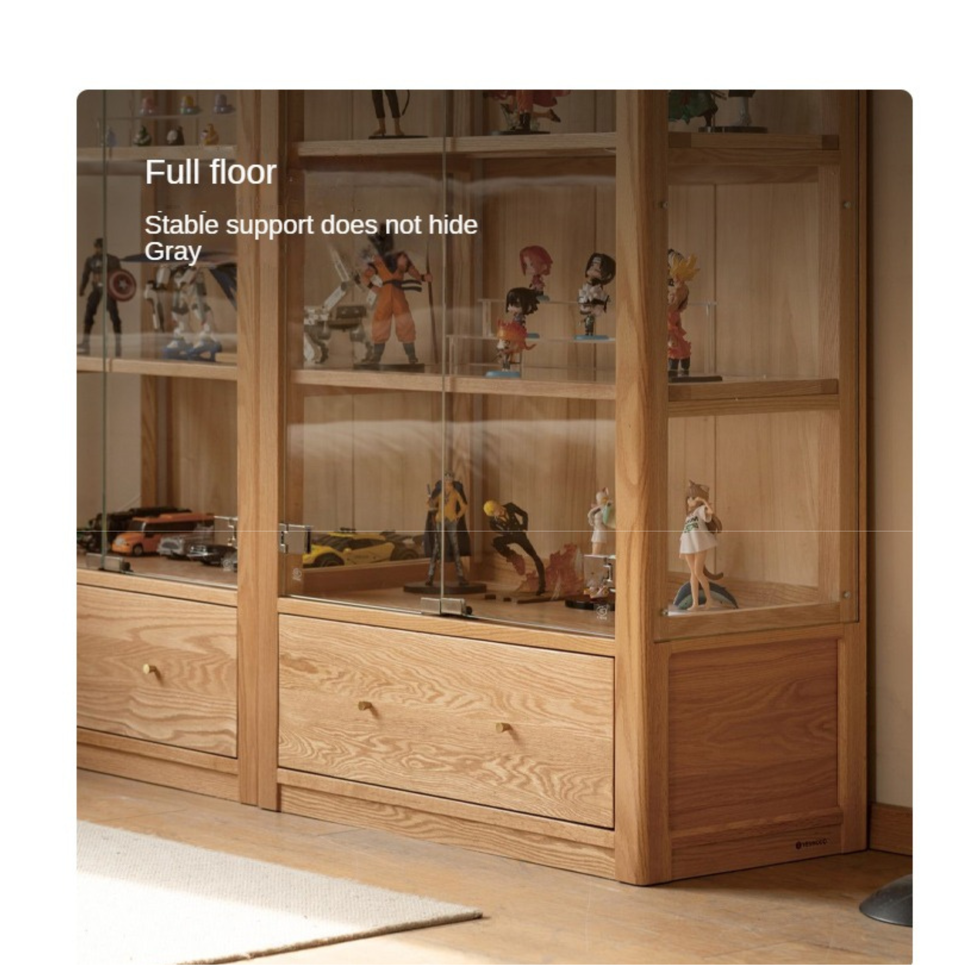 Oak solid wood Bookcase, glass door bookshelf display cabinet -