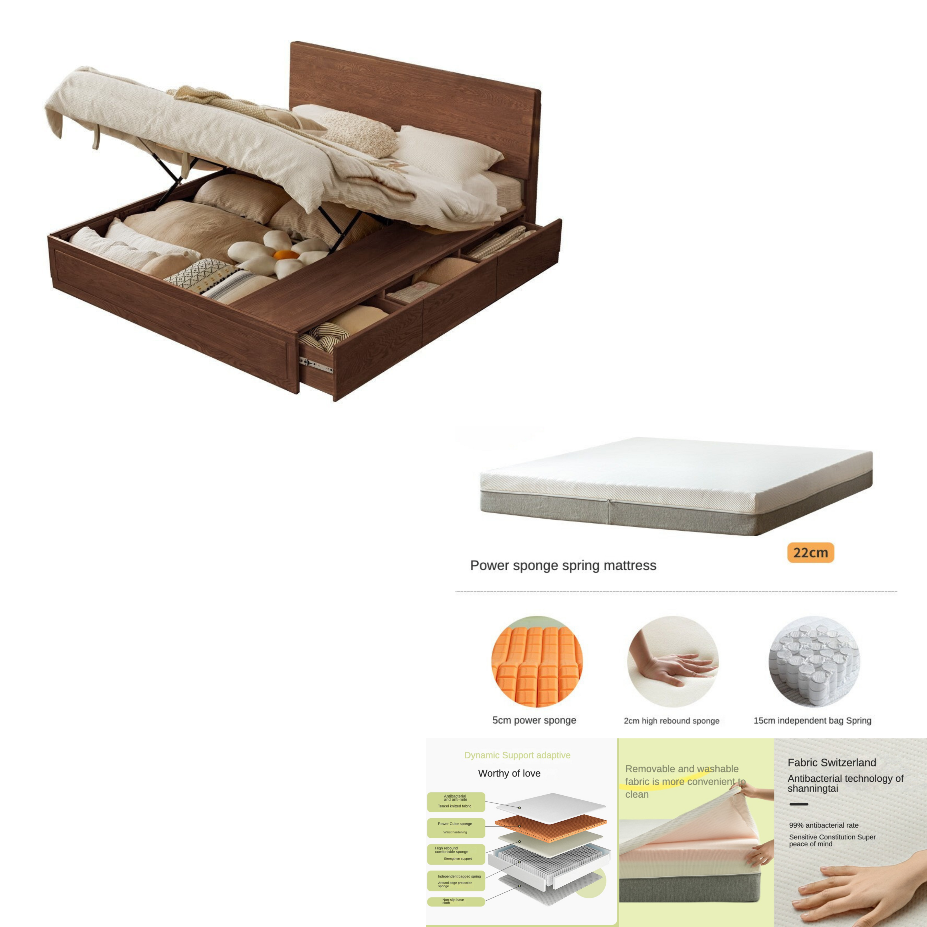 Ash, Oak Solid Wood Box Bed Modern"