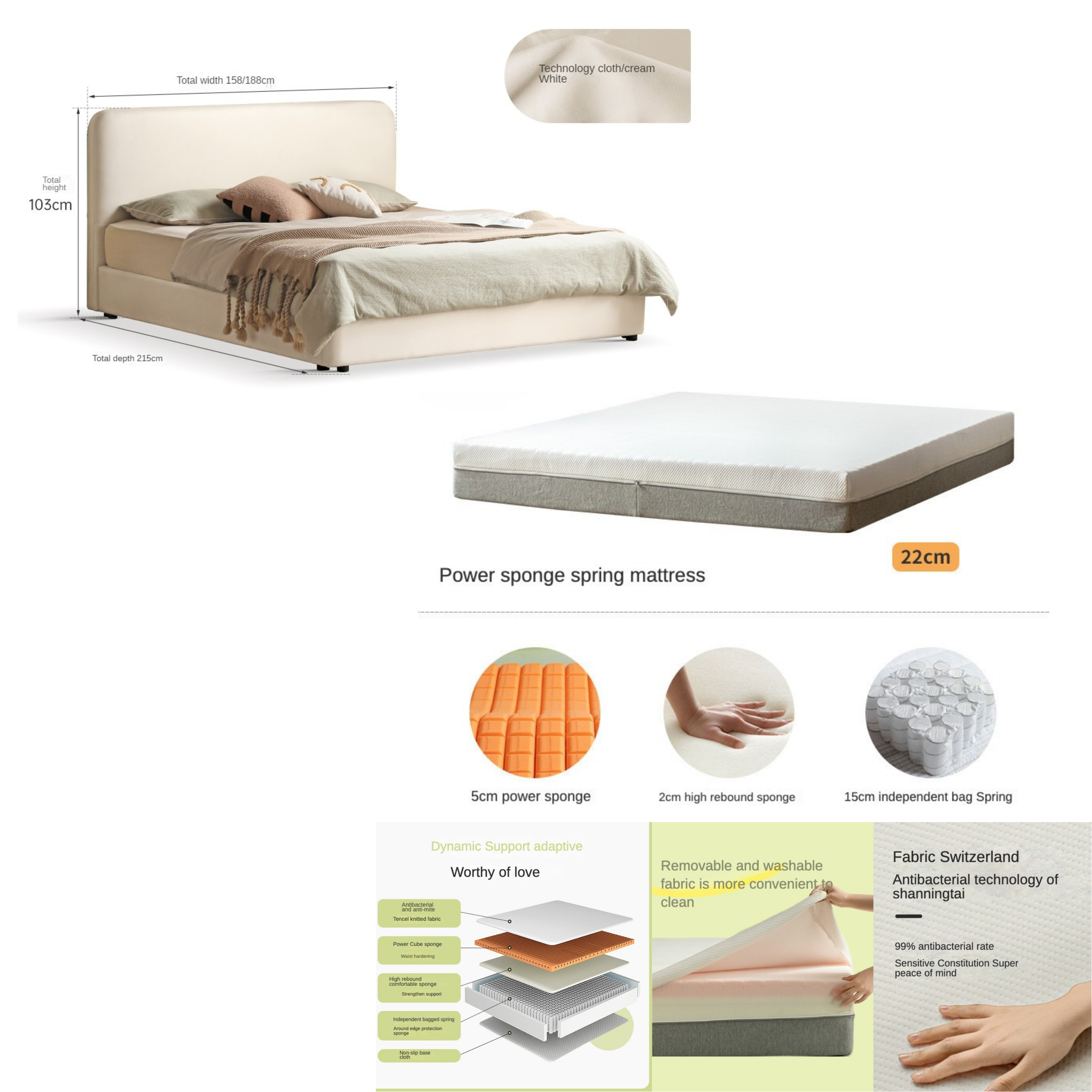 Floor-standing soft bed Cream Style Technology Cloth"