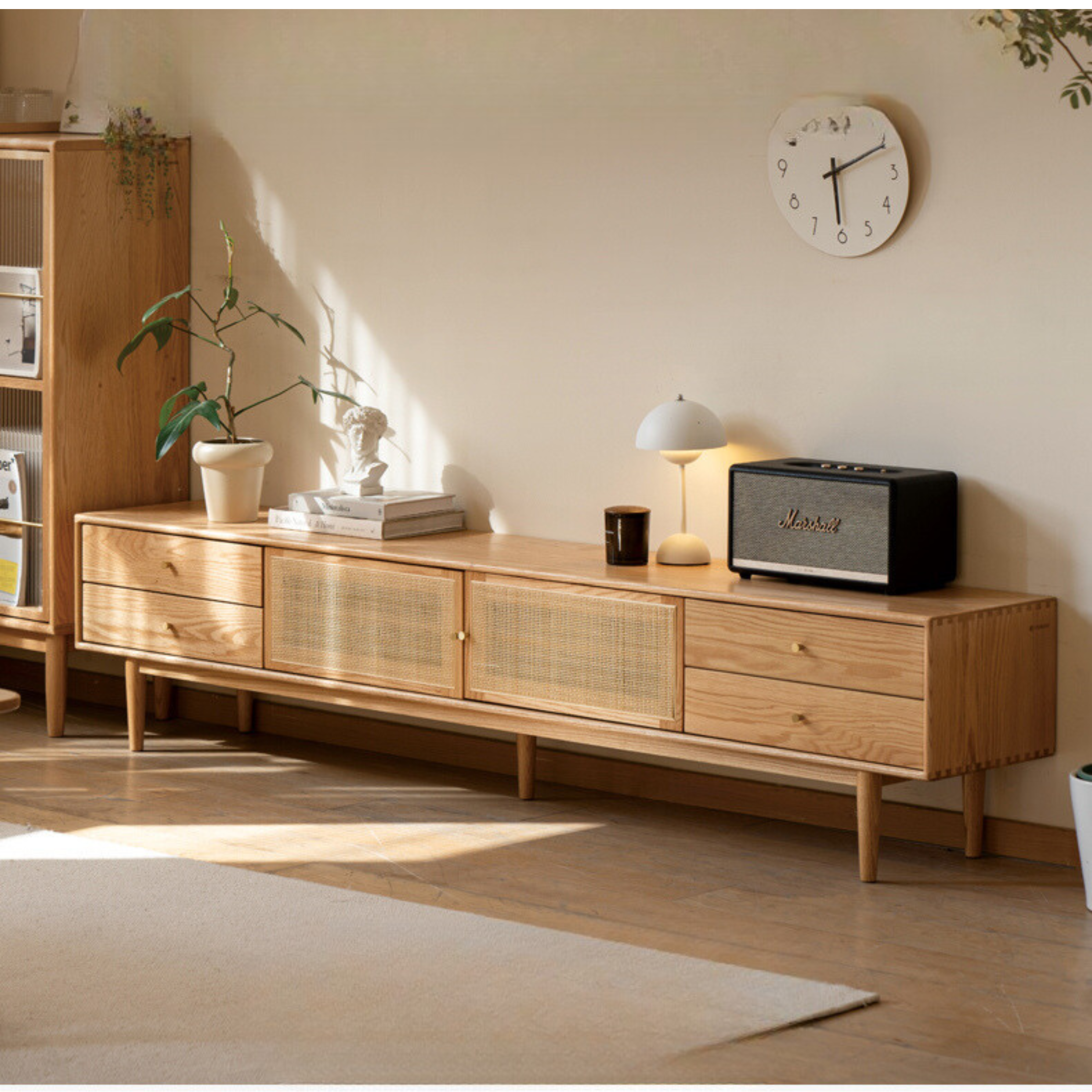 Oak solid wood Rattan TV cabinet: