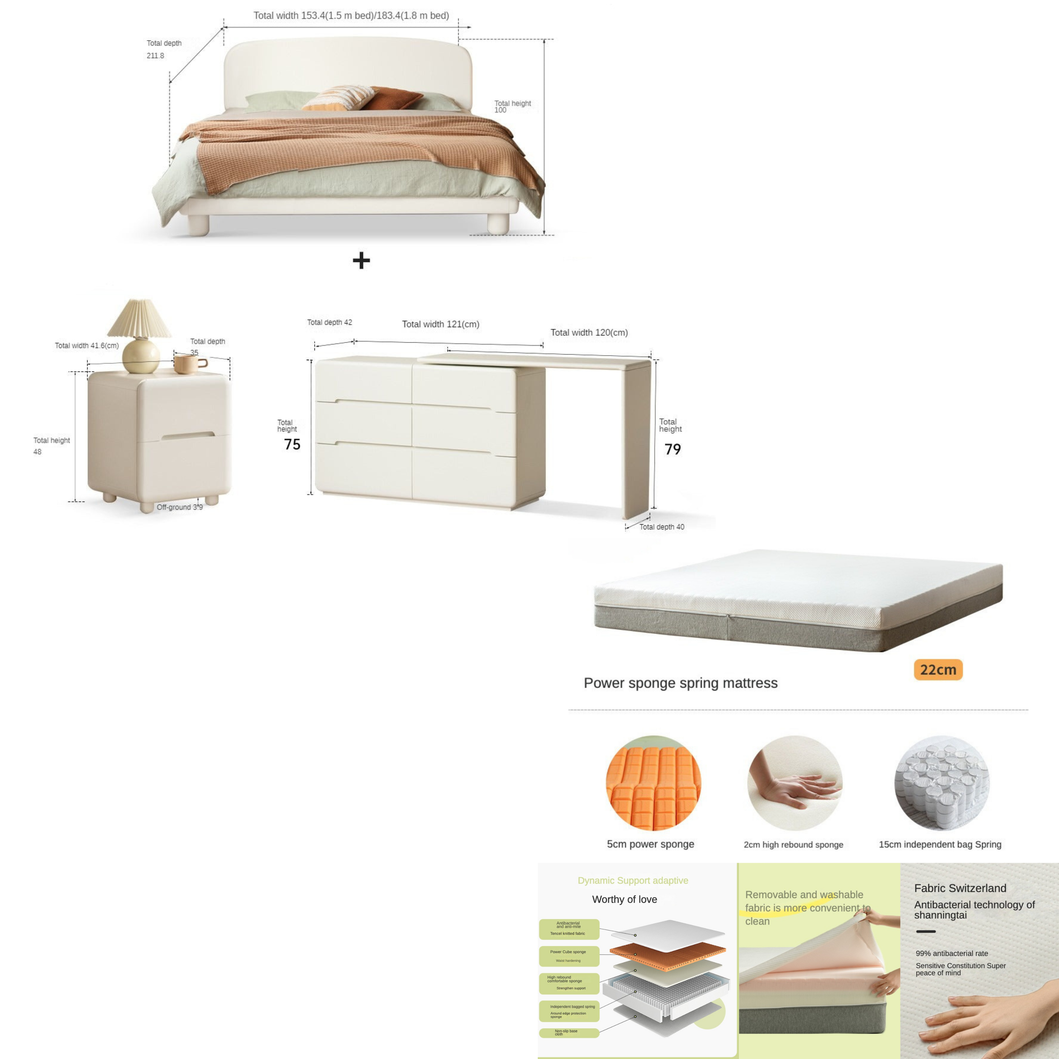 Poplar solid wood French cream style bed_)