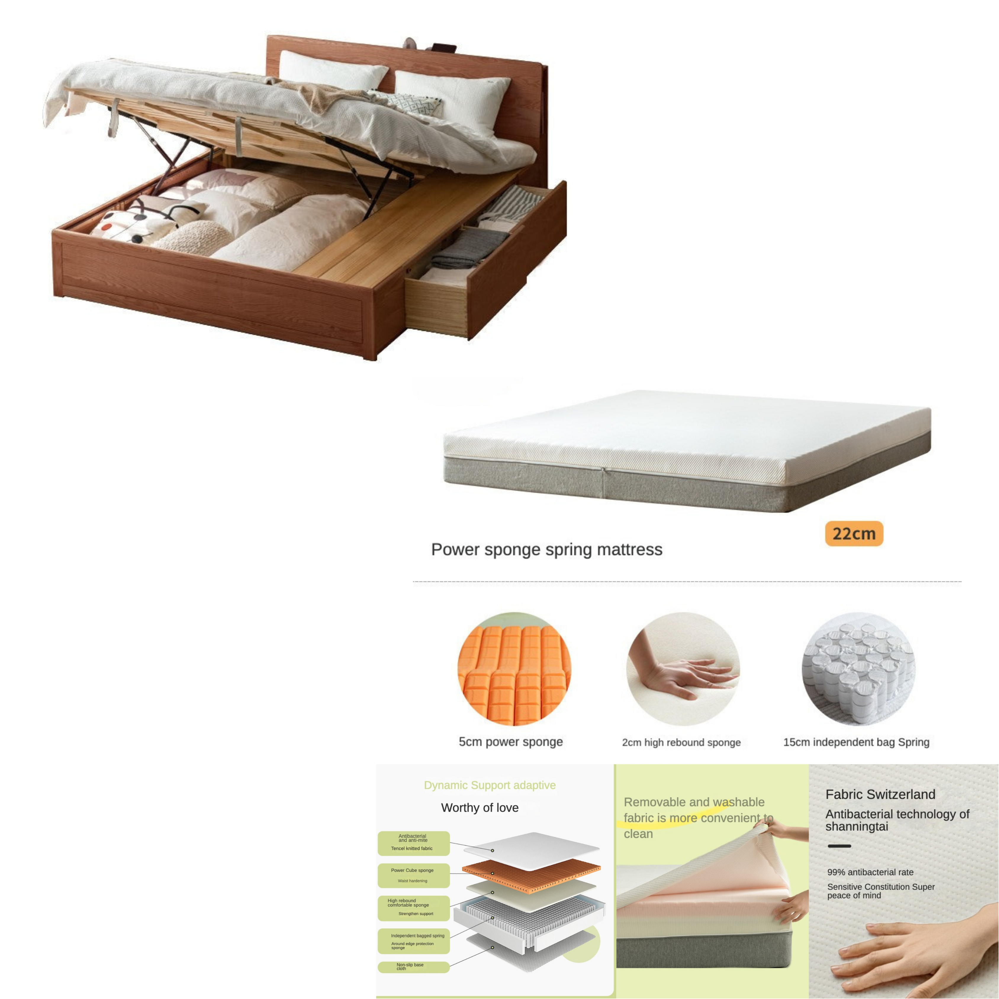 Oak Solid Multifunctional Storage Box Bed"
