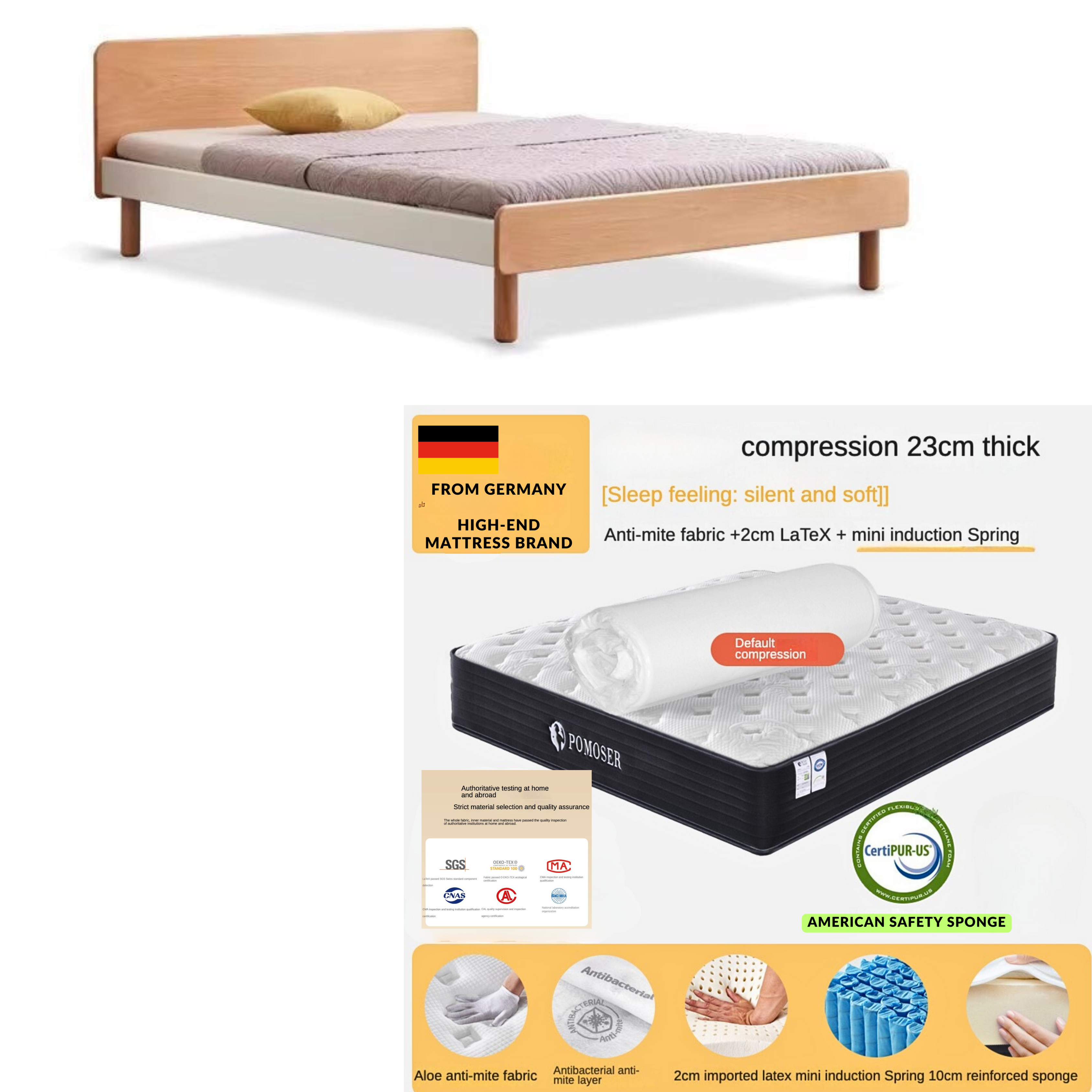 European Beech solid wood Drawer Storage Bed"