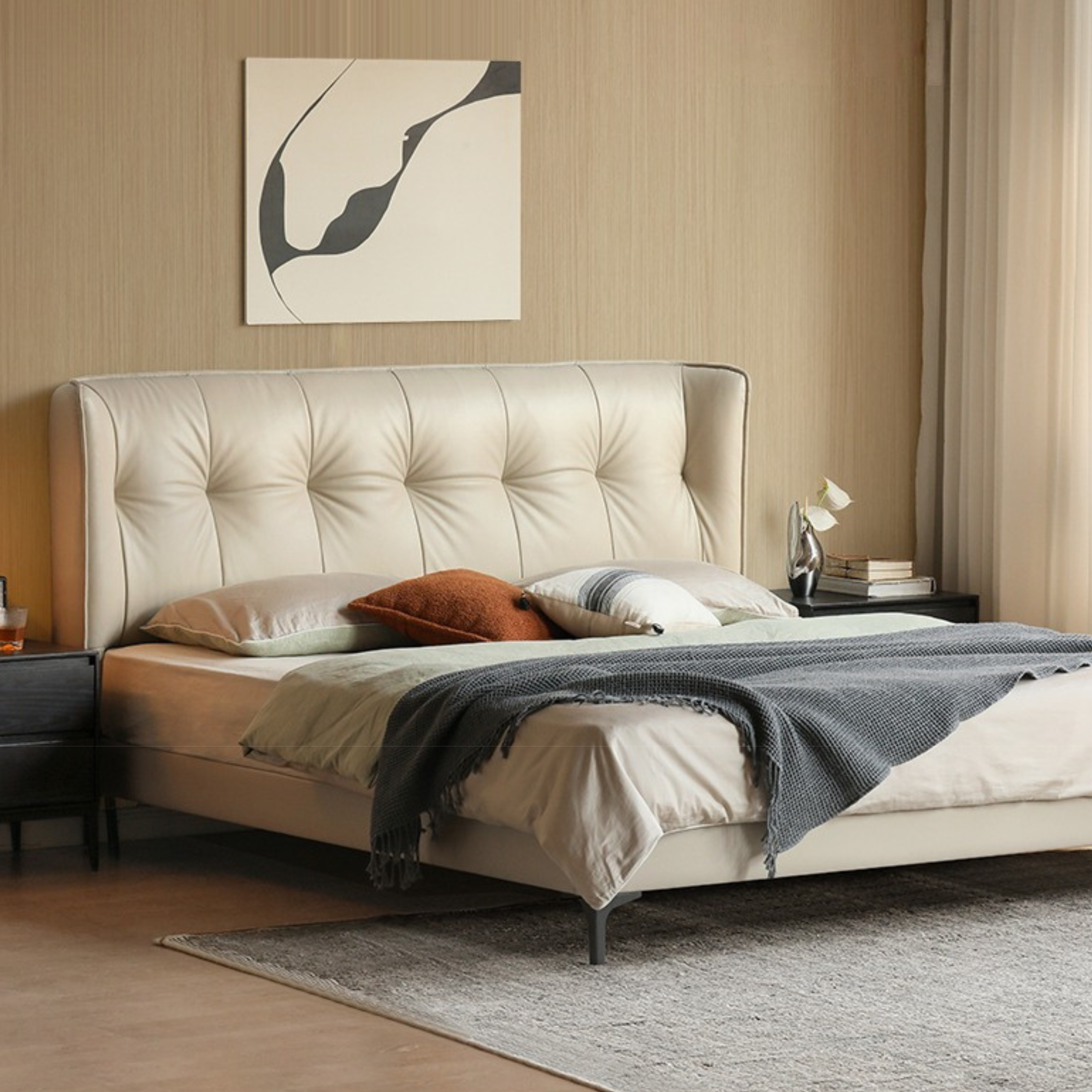 Genuine Leather Light Luxury Edge Bed, Wedding Bed
