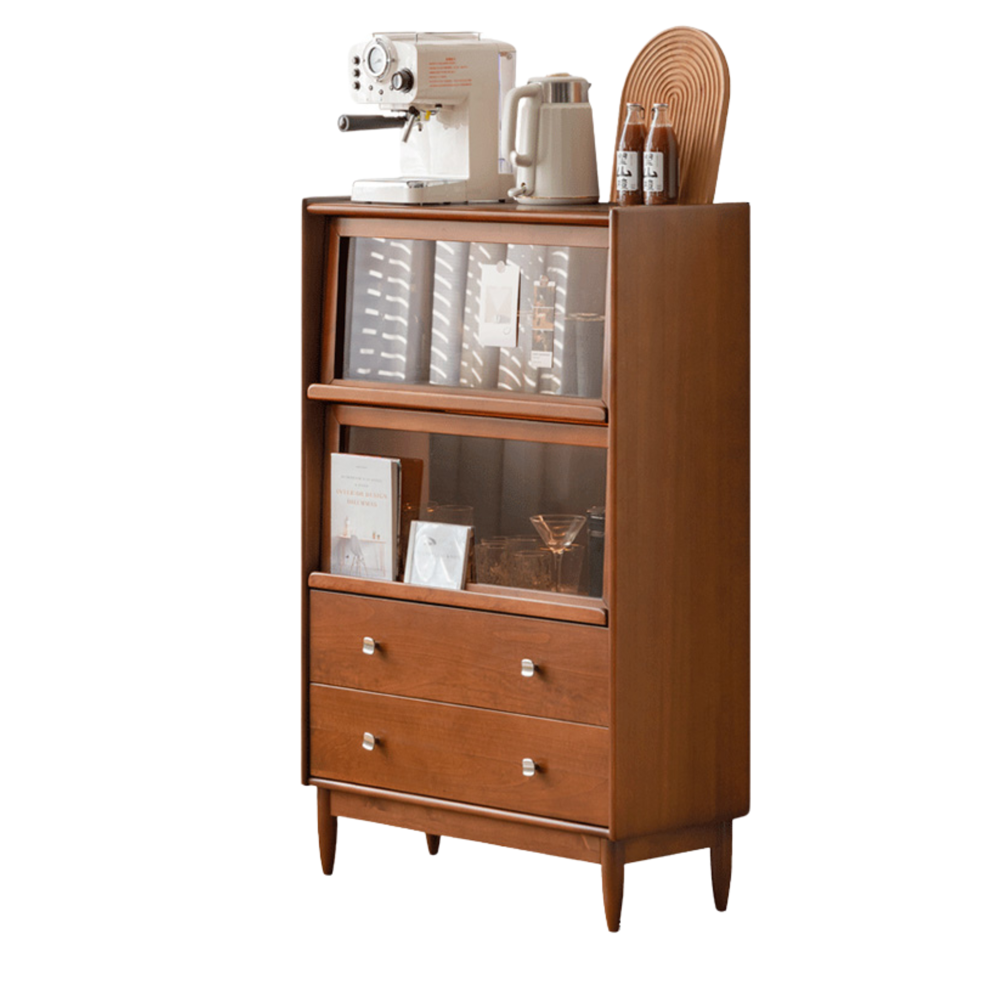 Cherry Wood, Oak, Poplar Solid Wood Side Cabinet Flip Door, LED light