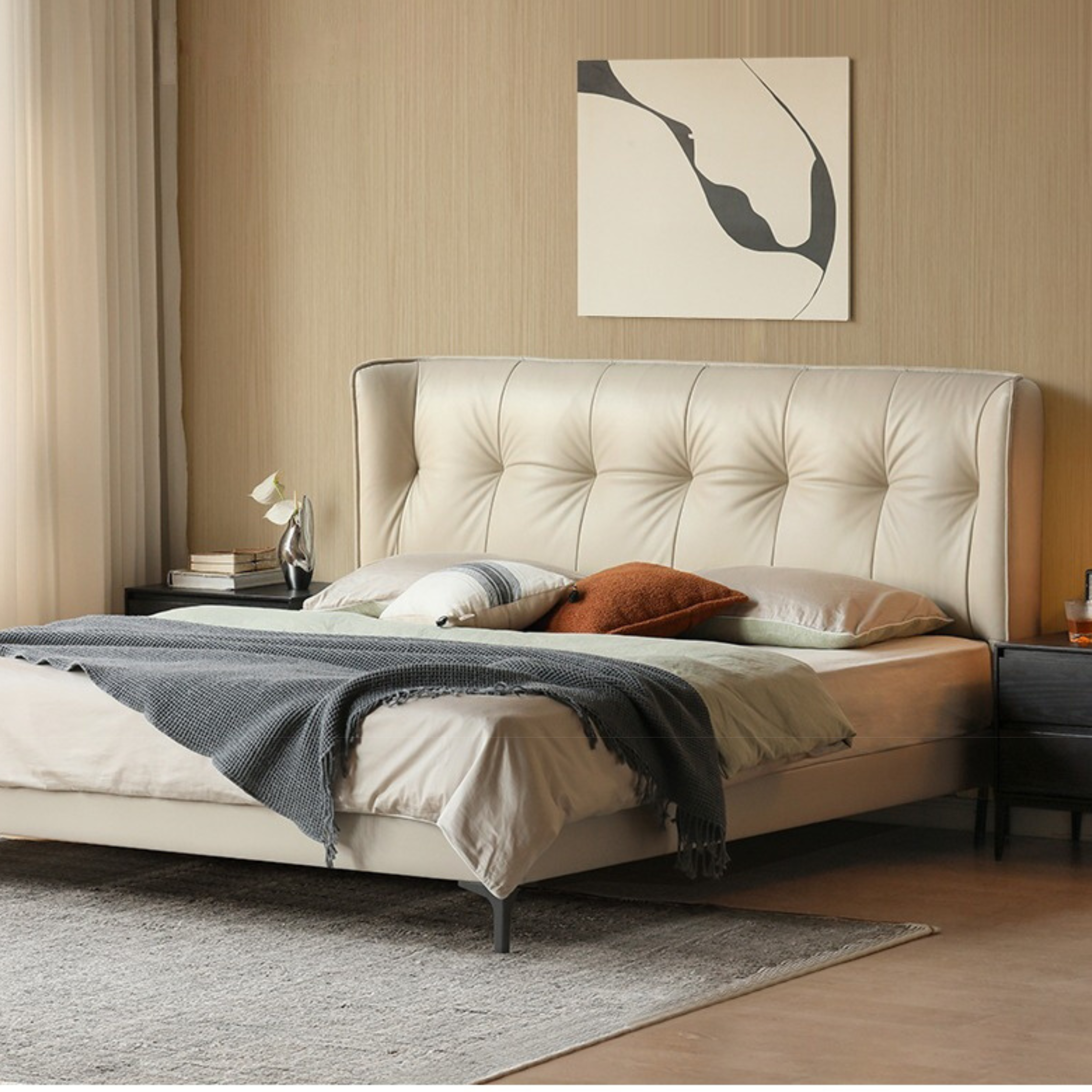 Genuine Leather Light Luxury Edge Bed, Wedding Bed")