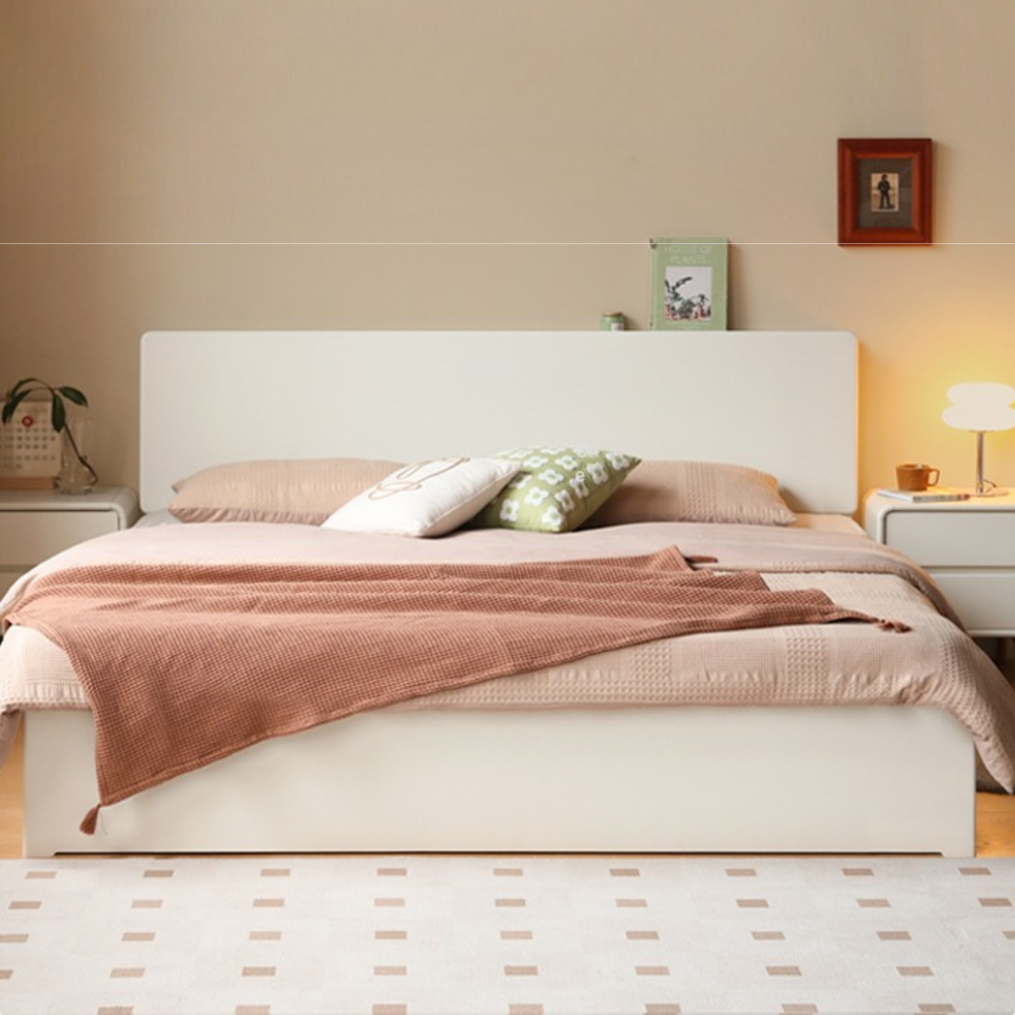 Poplar Solid Wood Box Bed, Cream Storage Bed"