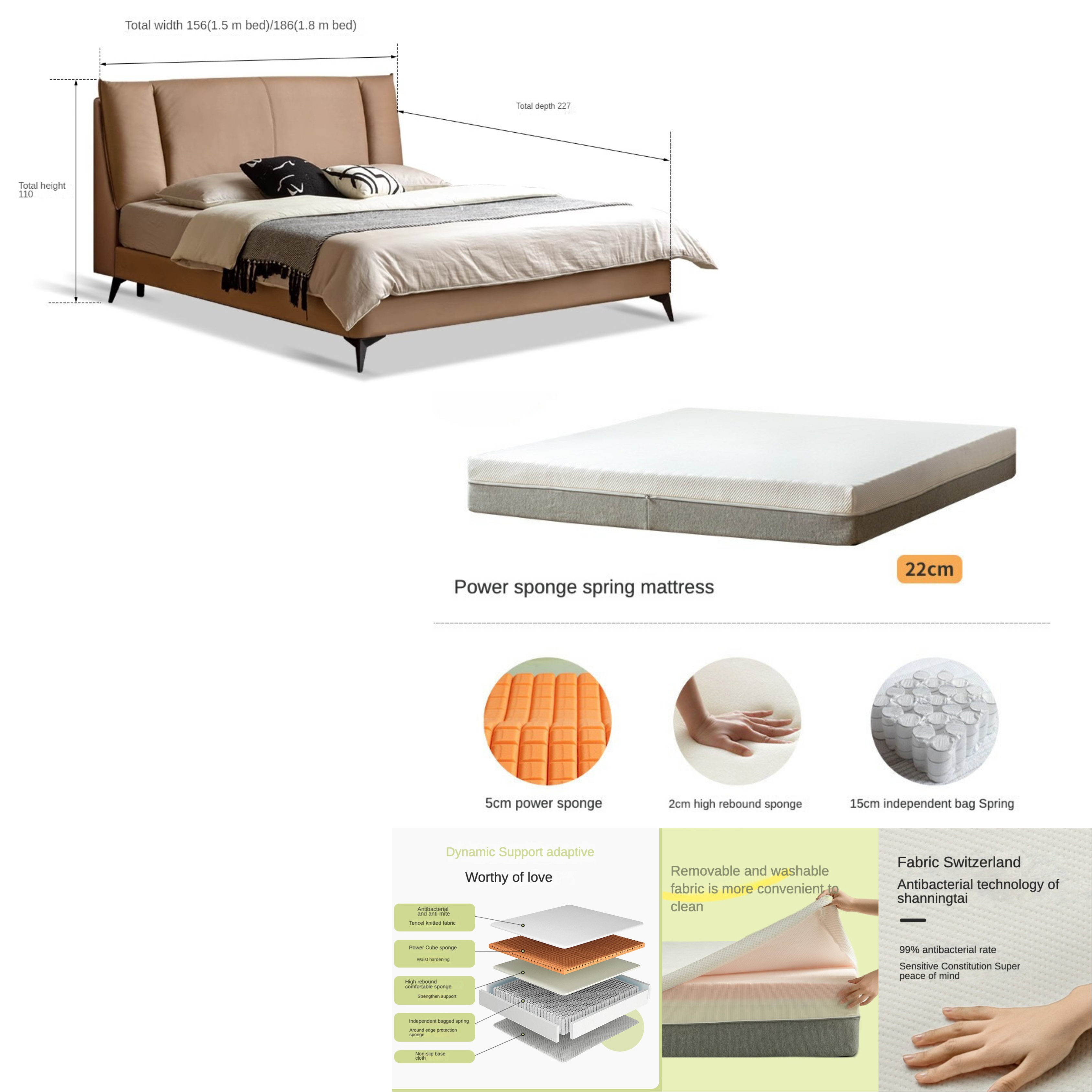 Technology Fabric Soft beige Bed "