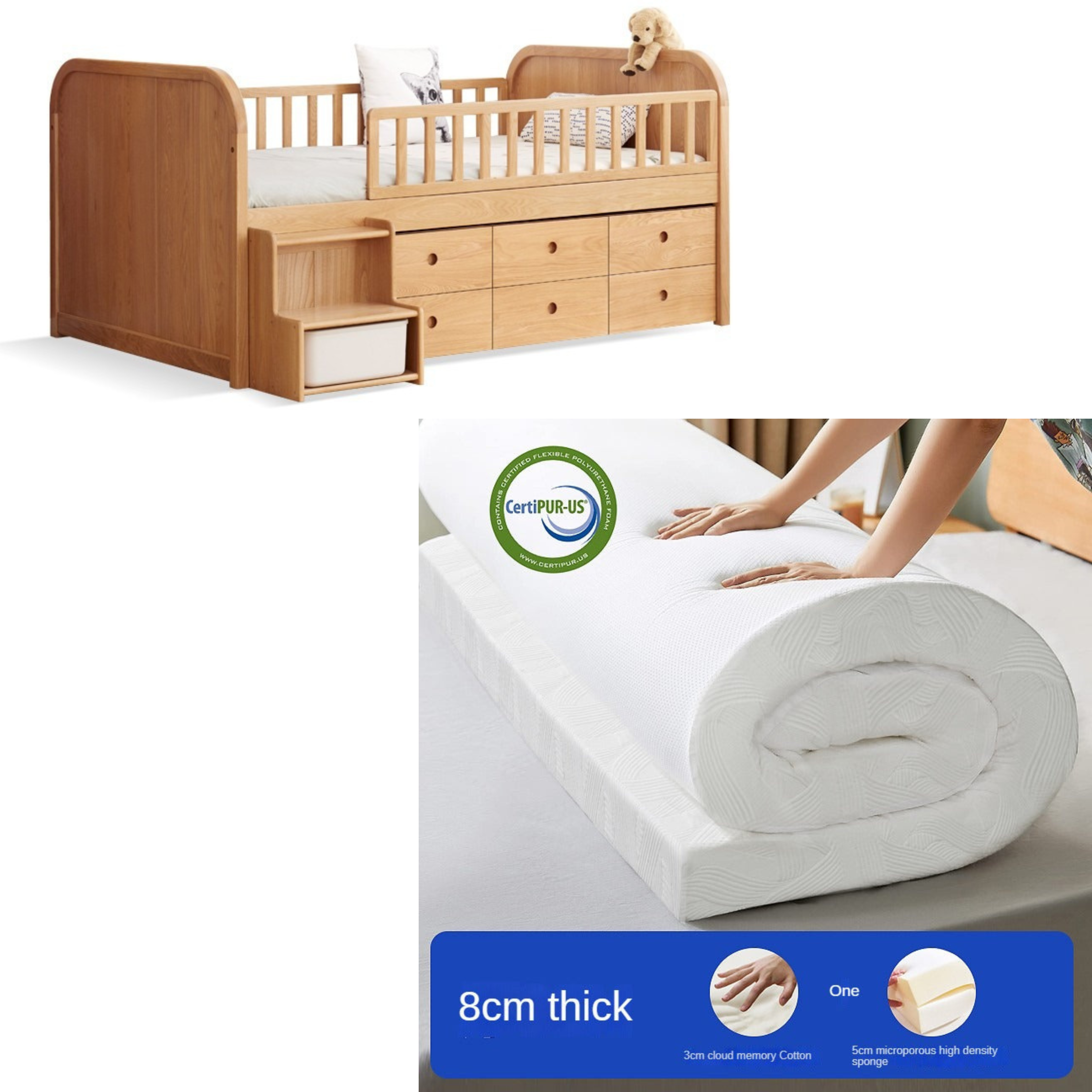 Oak solid wood Multi-functional storage bed)