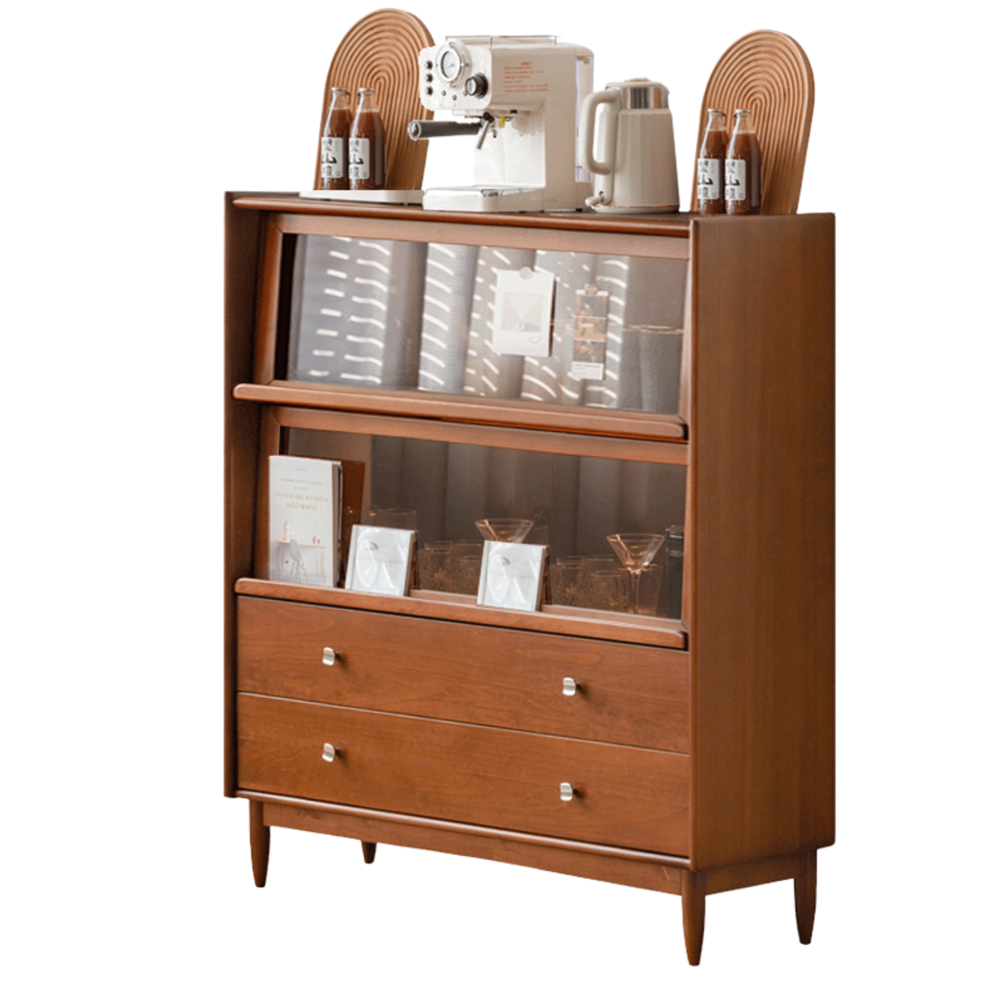 Cherry Wood, Oak, Poplar Solid Wood Side Cabinet Flip Door, LED light